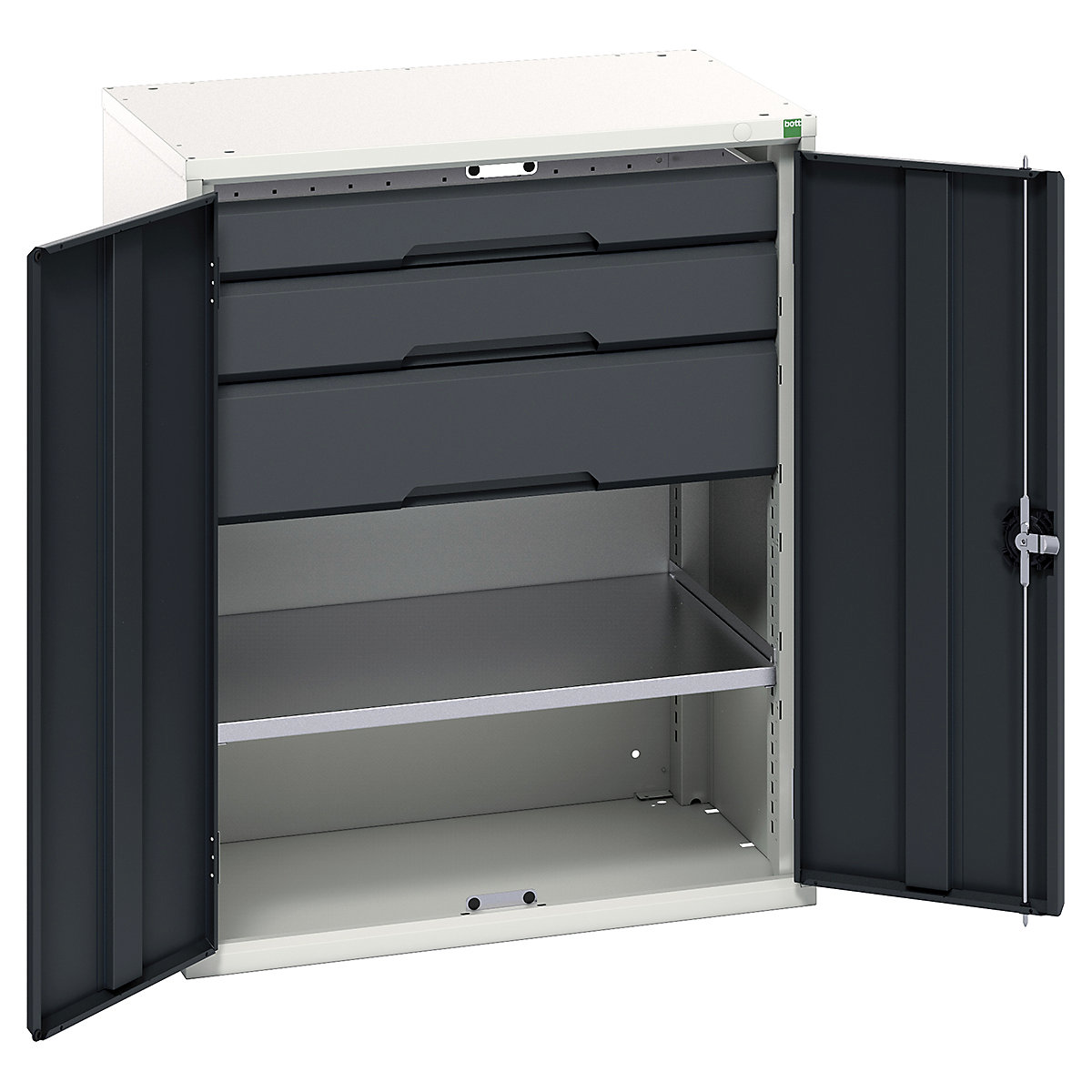 Bott Verso Kitted Cupboards, Bott Verso Kitted Cupboards, Bott Verso Kitted Cupboard | 1000h x 800w x 550d mm | 3 Drawers | 1 Shelf | Anthracite Grey-0