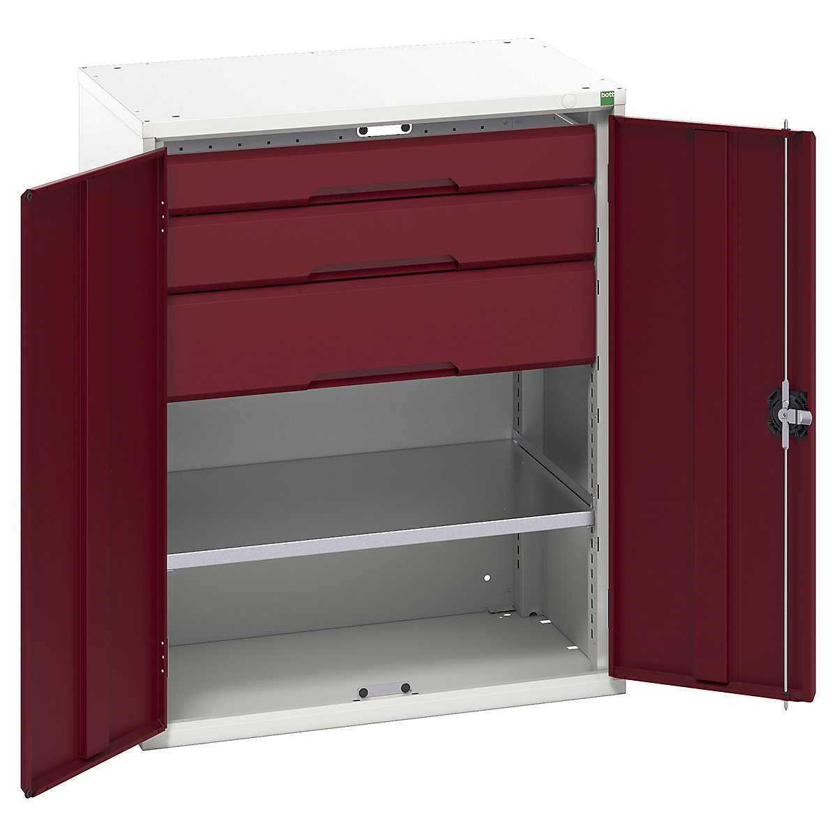 Bott Verso Kitted Cupboards, Bott Verso Kitted Cupboards, Bott Verso Kitted Cupboard | 1000h x 800w x 550d mm | 3 Drawers | 1 Shelf | Red-0