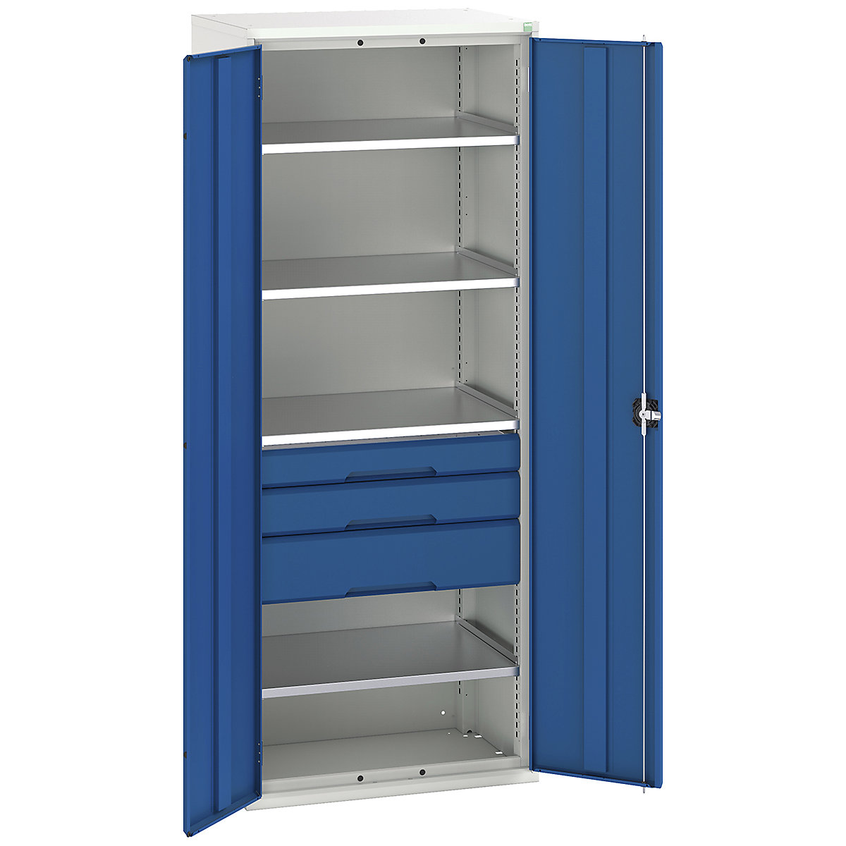 Bott Verso Kitted Cupboards, Bott Verso Kitted Cupboards, Bott Verso Kitted Cupboard | 2000h x 800w x 550d mm | 3 Drawers | 4 Shelves | Blue-0