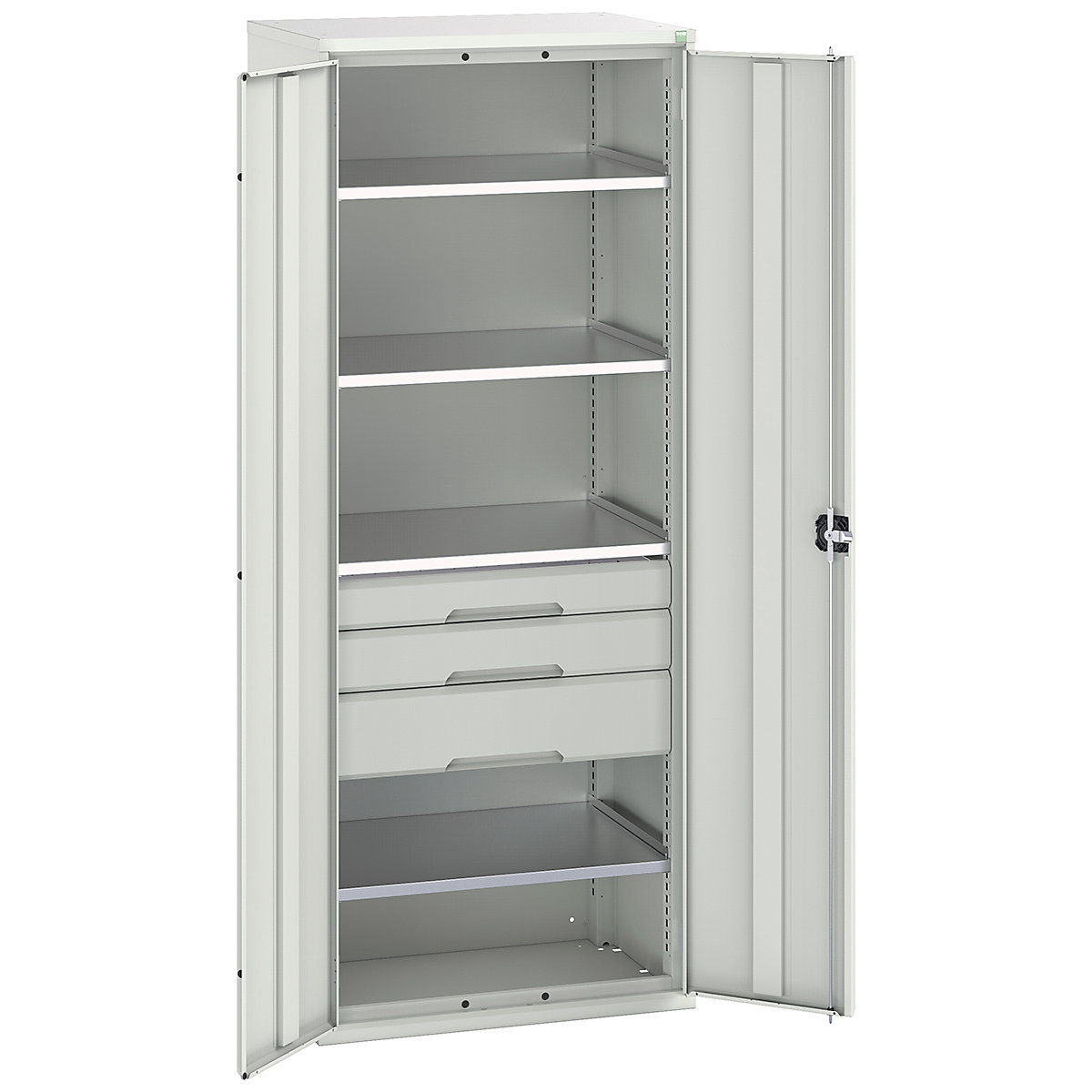 Bott Verso Kitted Cupboards, Bott Verso Kitted Cupboards, Bott Verso Kitted Cupboard | 2000h x 800w x 550d mm | 3 Drawers | 4 Shelves | Light Grey-0