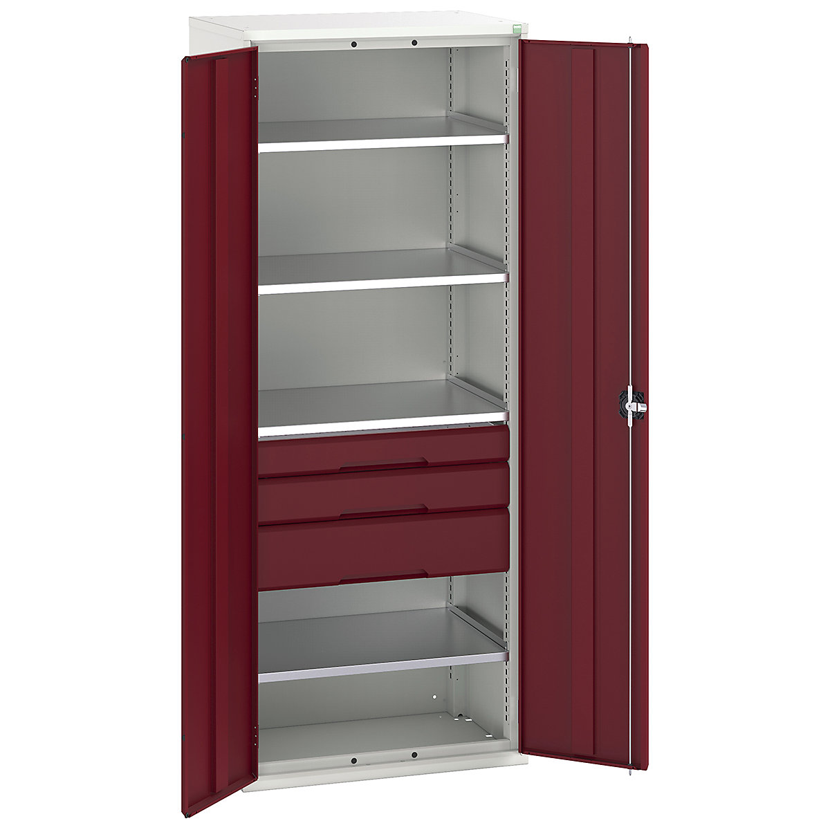 Bott Verso Kitted Cupboards, Bott Verso Kitted Cupboards, Bott Verso Kitted Cupboard | 2000h x 800w x 550d mm | 3 Drawers | 4 Shelves | Red-0