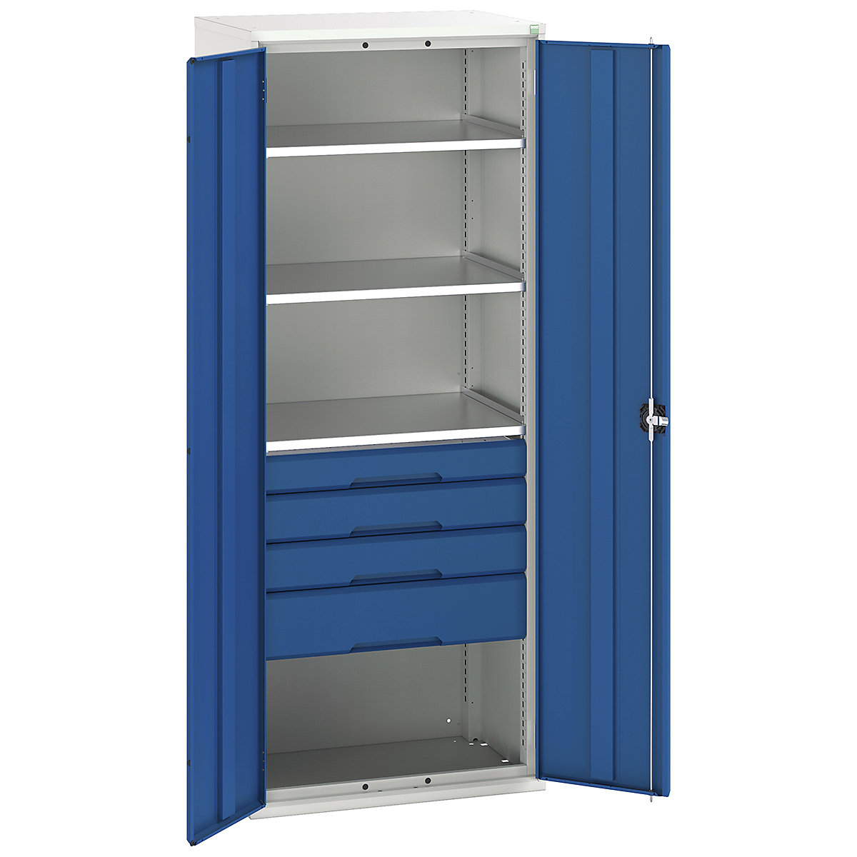 Bott Verso Kitted Cupboards, Bott Verso Kitted Cupboards, Bott Verso Kitted Cupboard | 2000h x 800w x 550d mm | 4 Drawers | 3 Shelves | Blue-0