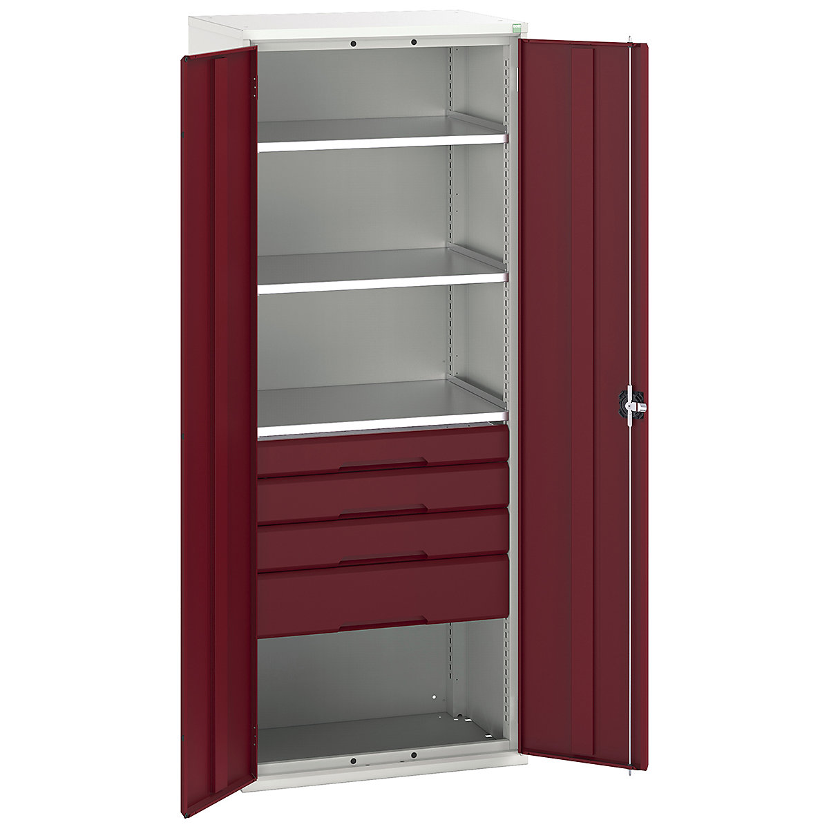 Bott Verso Kitted Cupboards, Bott Verso Kitted Cupboards, Bott Verso Kitted Cupboard | 2000h x 800w x 550d mm | 4 Drawers | 3 Shelves | Red-0
