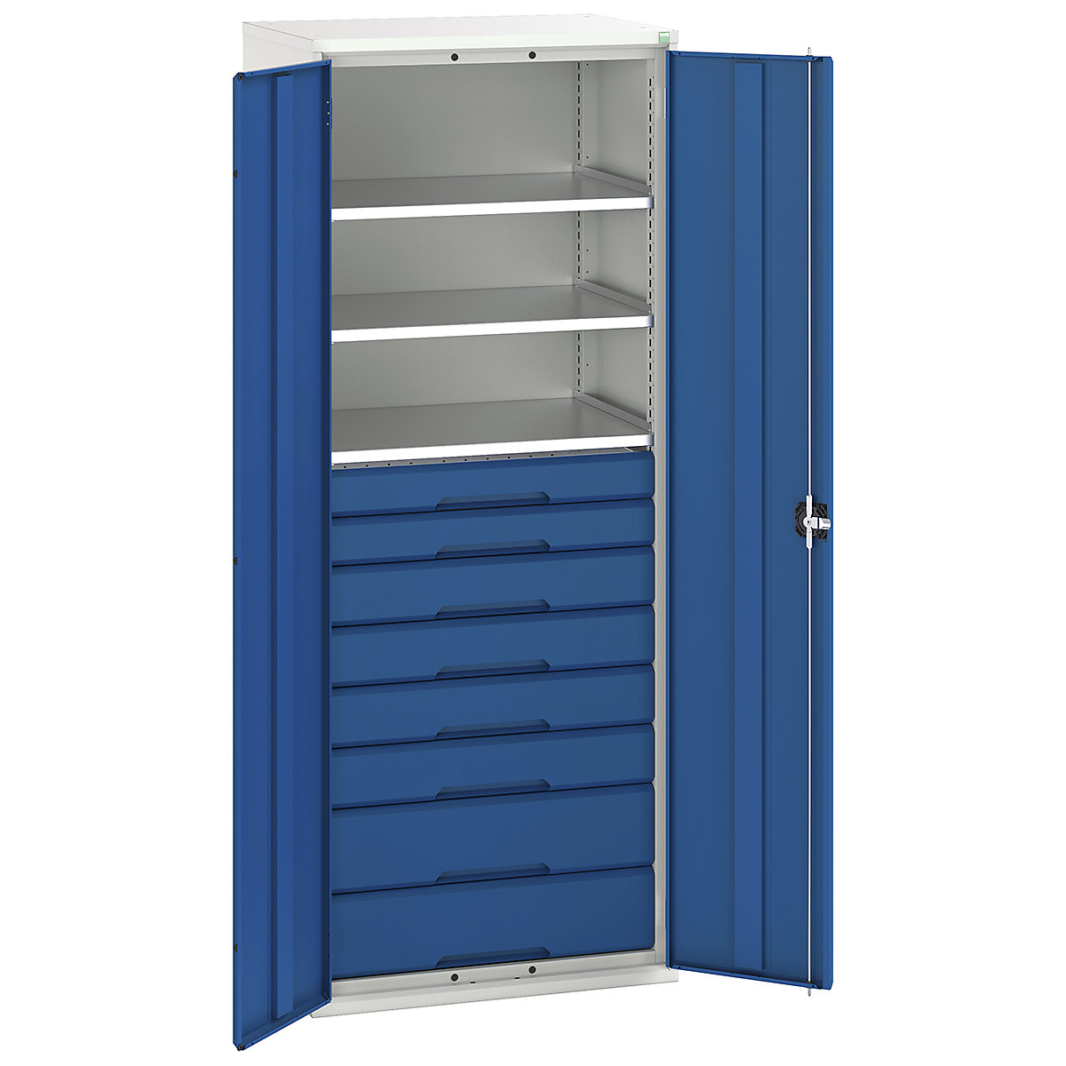 Bott Verso Kitted Cupboards, Bott Verso Kitted Cupboards, Bott Verso Kitted Cupboard | 2000h x 800w x 550d mm | 8 Drawers | 3 Shelves | Blue-0
