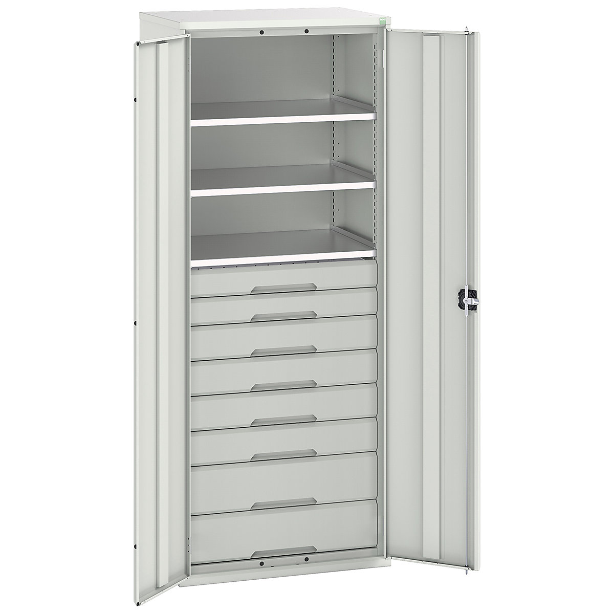 Bott Verso Kitted Cupboards, Bott Verso Kitted Cupboards, Bott Verso Kitted Cupboard | 2000h x 800w x 550d mm | 8 Drawers | 3 Shelves | Light Grey-0