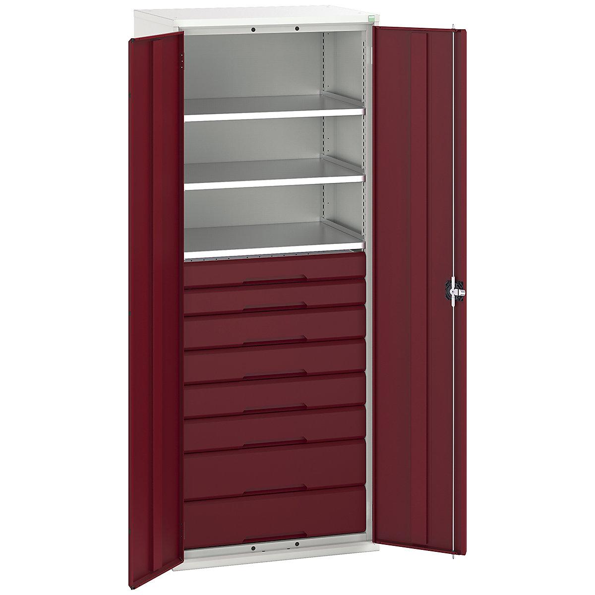 Bott Verso Kitted Cupboards, Bott Verso Kitted Cupboards, Bott Verso Kitted Cupboard | 2000h x 800w x 550d mm | 8 Drawers | 3 Shelves | Red-0