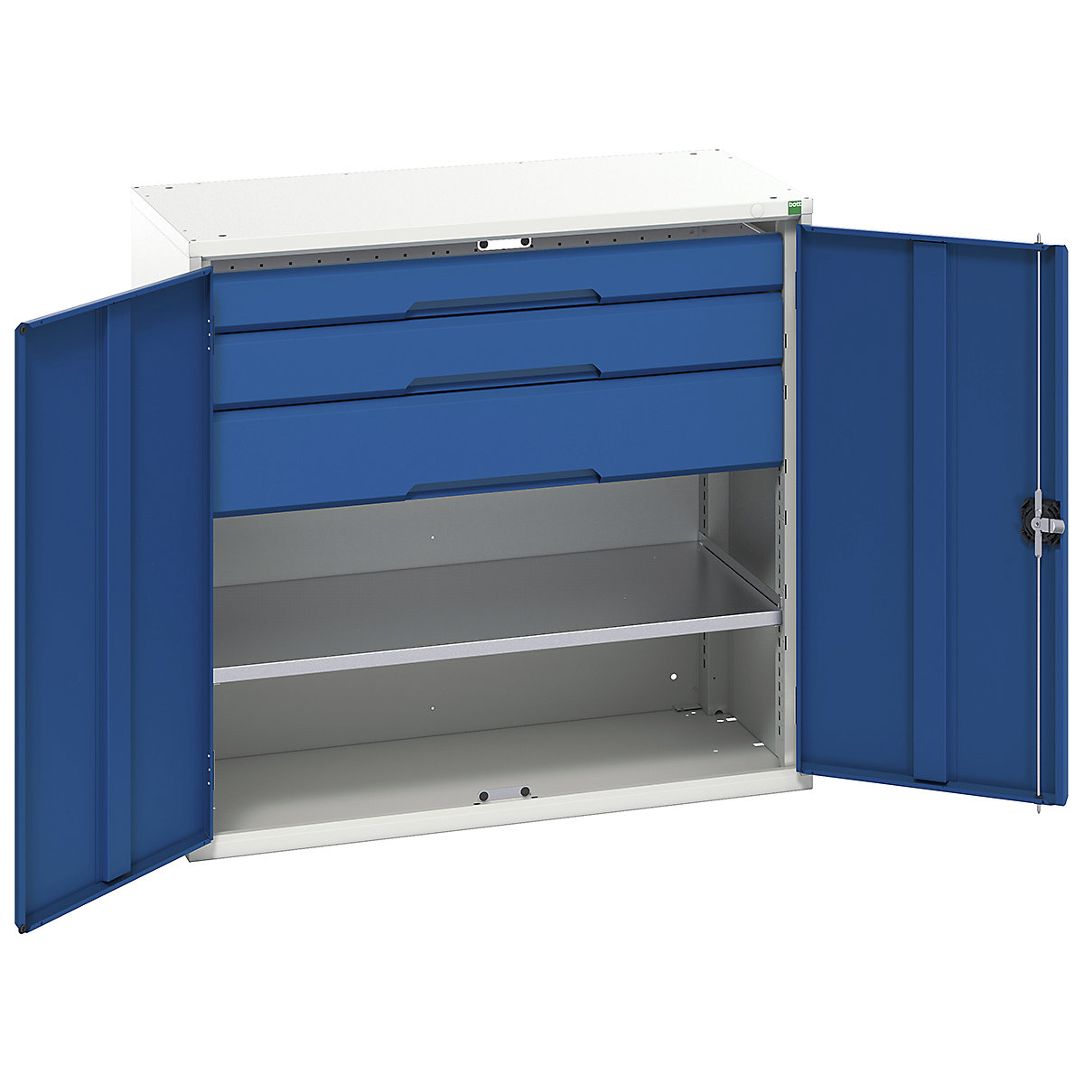 Bott Verso Kitted Cupboards, Bott Verso Kitted Cupboards, Bott Verso Kitted Cupboard | 1000h x 1050w x 550d mm | 3 Drawers | 1 Shelf | Blue-0