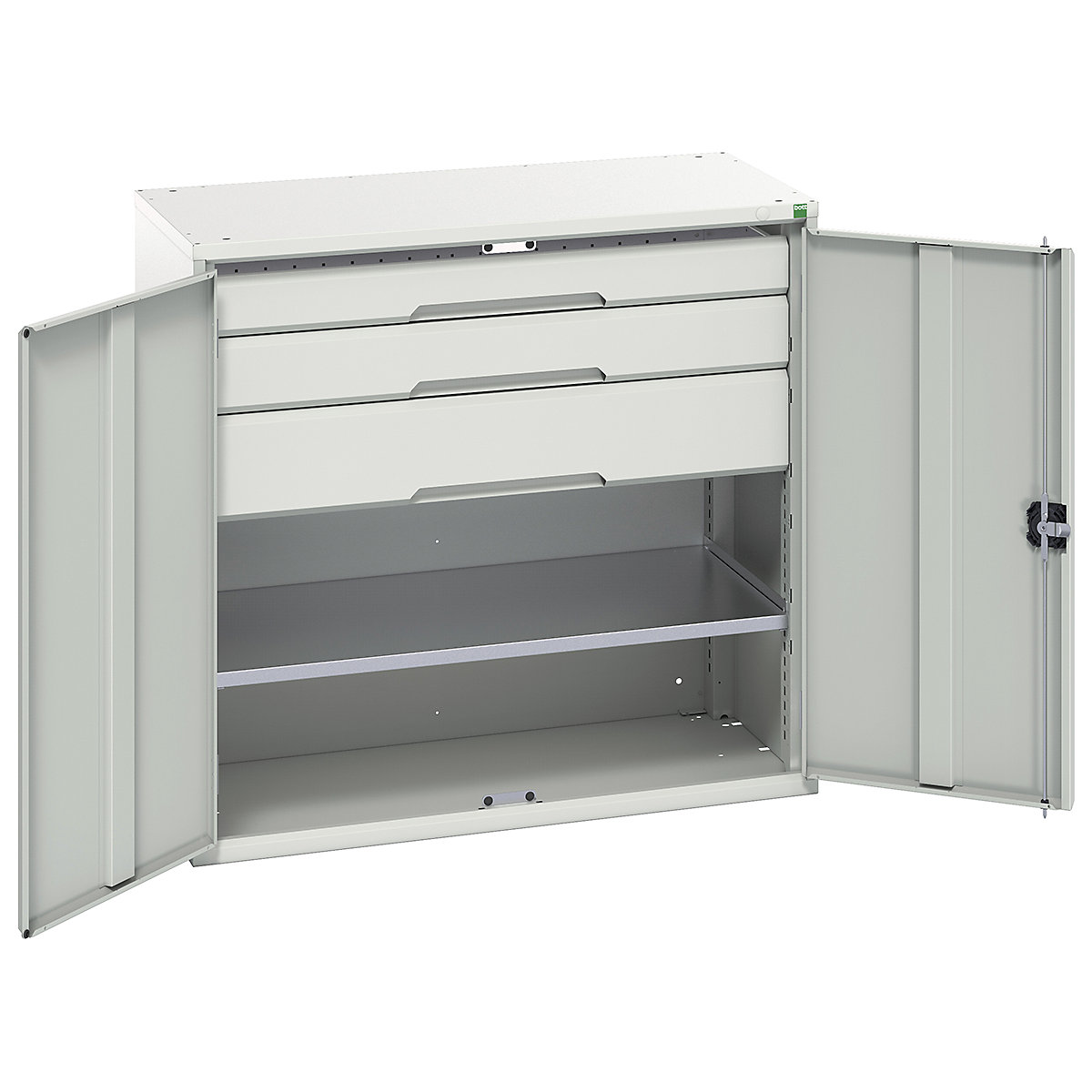 Bott Verso Kitted Cupboards, Bott Verso Kitted Cupboards, Bott Verso Kitted Cupboard | 1000h x 1050w x 550d mm | 3 Drawers | 1 Shelf | Light Grey-0