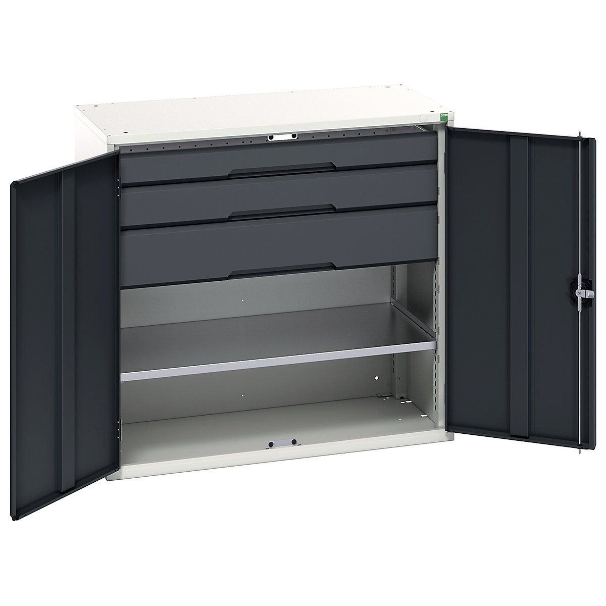 Bott Verso Kitted Cupboards, Bott Verso Kitted Cupboards, Bott Verso Kitted Cupboard | 1000h x 1050w x 550d mm | 3 Drawers | 1 Shelf | Anthracite Grey-0