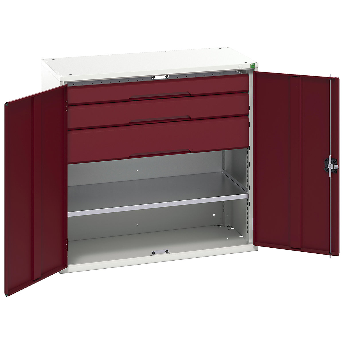 Bott Verso Kitted Cupboards, Bott Verso Kitted Cupboards, Bott Verso Kitted Cupboard | 1000h x 1050w x 550d mm | 3 Drawers | 1 Shelf | Red-0