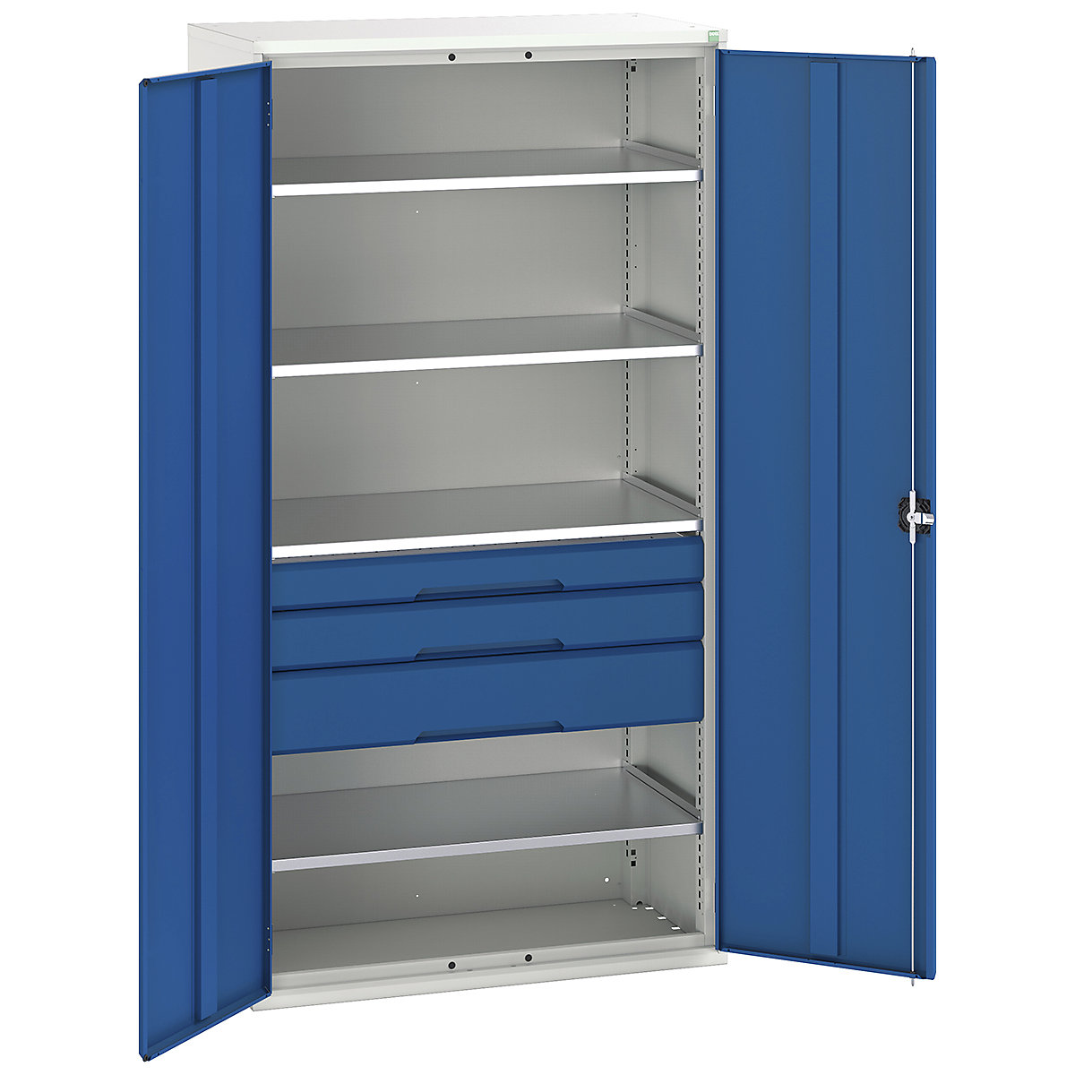Bott Verso Kitted Cupboards, Bott Verso Kitted Cupboards, Bott Verso Kitted Cupboard | 2000h x 1050w x 550d mm | 3 Drawers | 4 Shelves | Blue-0