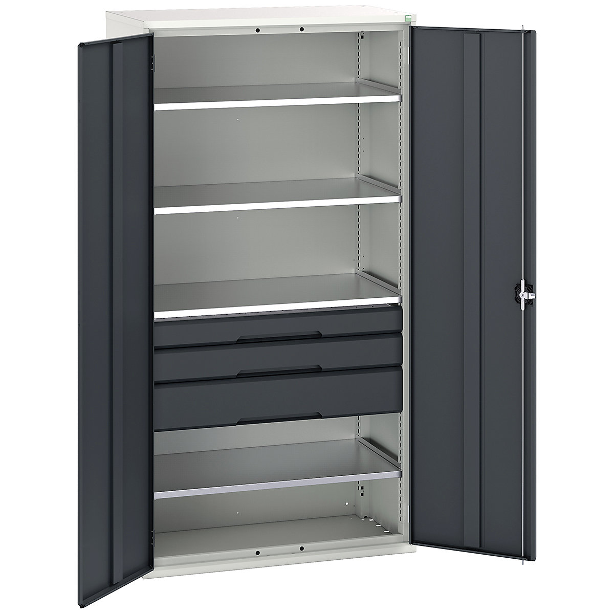 Bott Verso Kitted Cupboards, Bott Verso Kitted Cupboards, Bott Verso Kitted Cupboard | 2000h x 1050w x 550d mm | 3 Drawers | 4 Shelves | Anthracite Grey-0