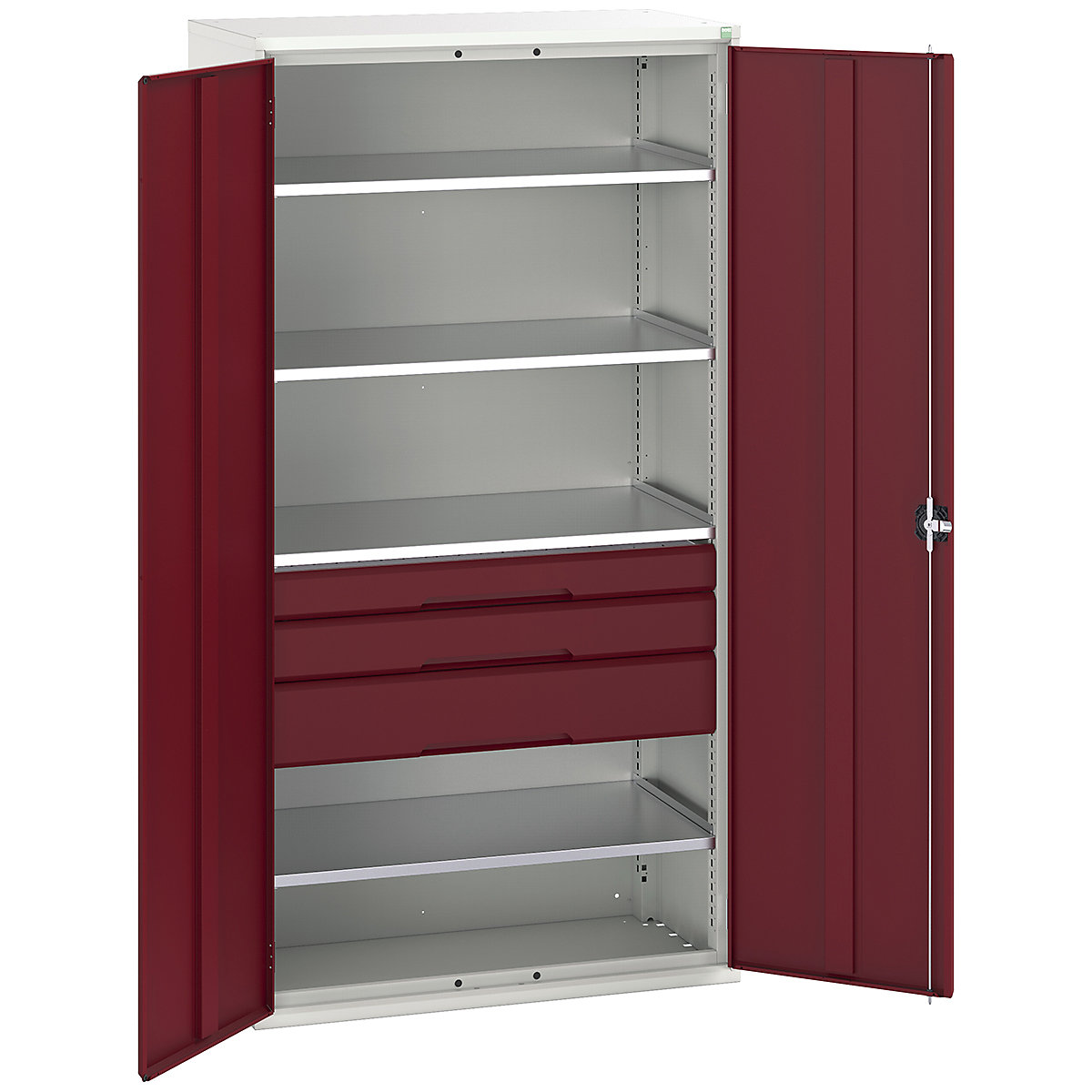 Bott Verso Kitted Cupboards, Bott Verso Kitted Cupboards, Bott Verso Kitted Cupboard | 2000h x 1050w x 550d mm | 3 Drawers | 4 Shelves | Red-0