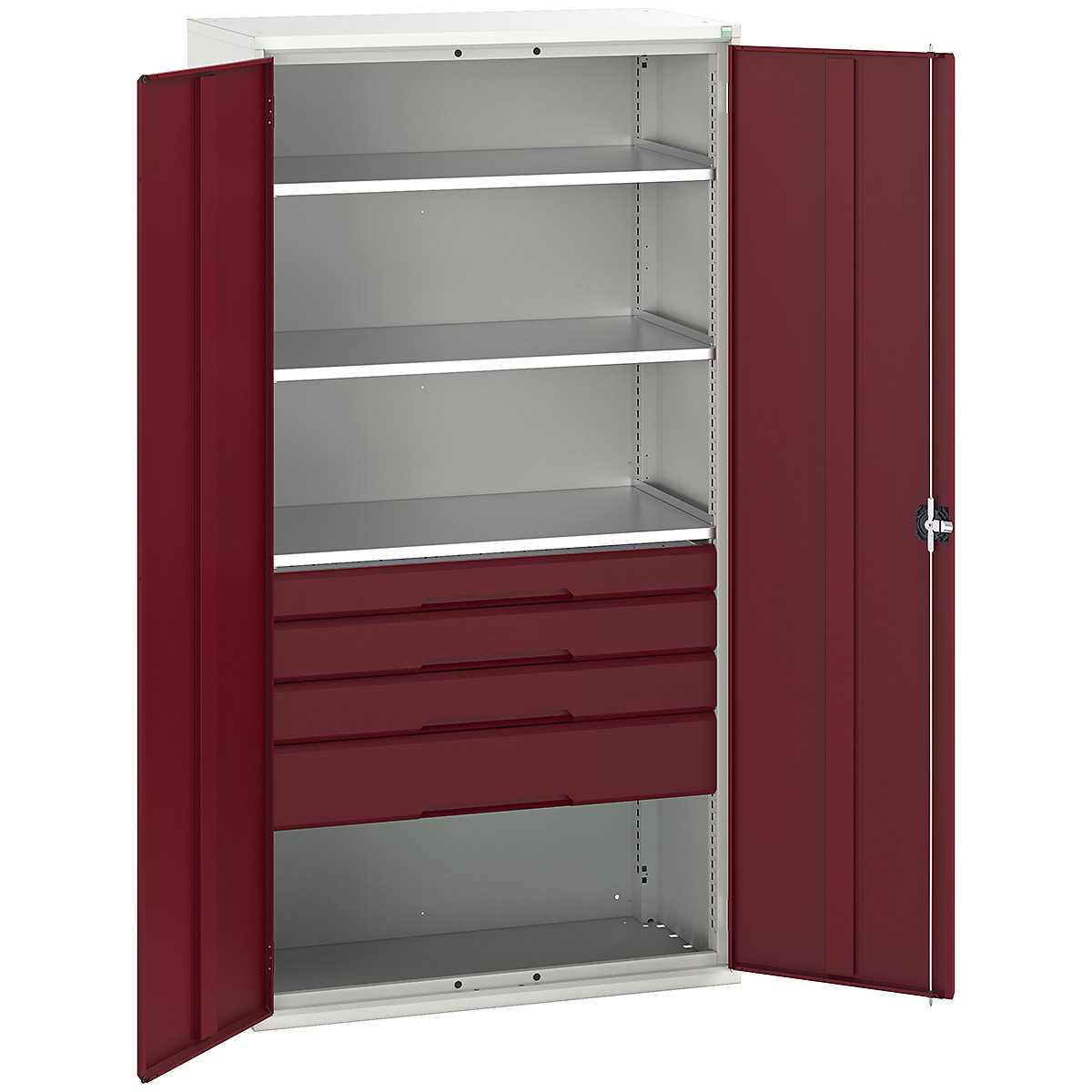 Bott Verso Kitted Cupboards, Bott Verso Kitted Cupboards, Bott Verso Kitted Cupboard | 2000h x 1050w x 550d mm | 4 Drawers | 3 Shelves | Red-0