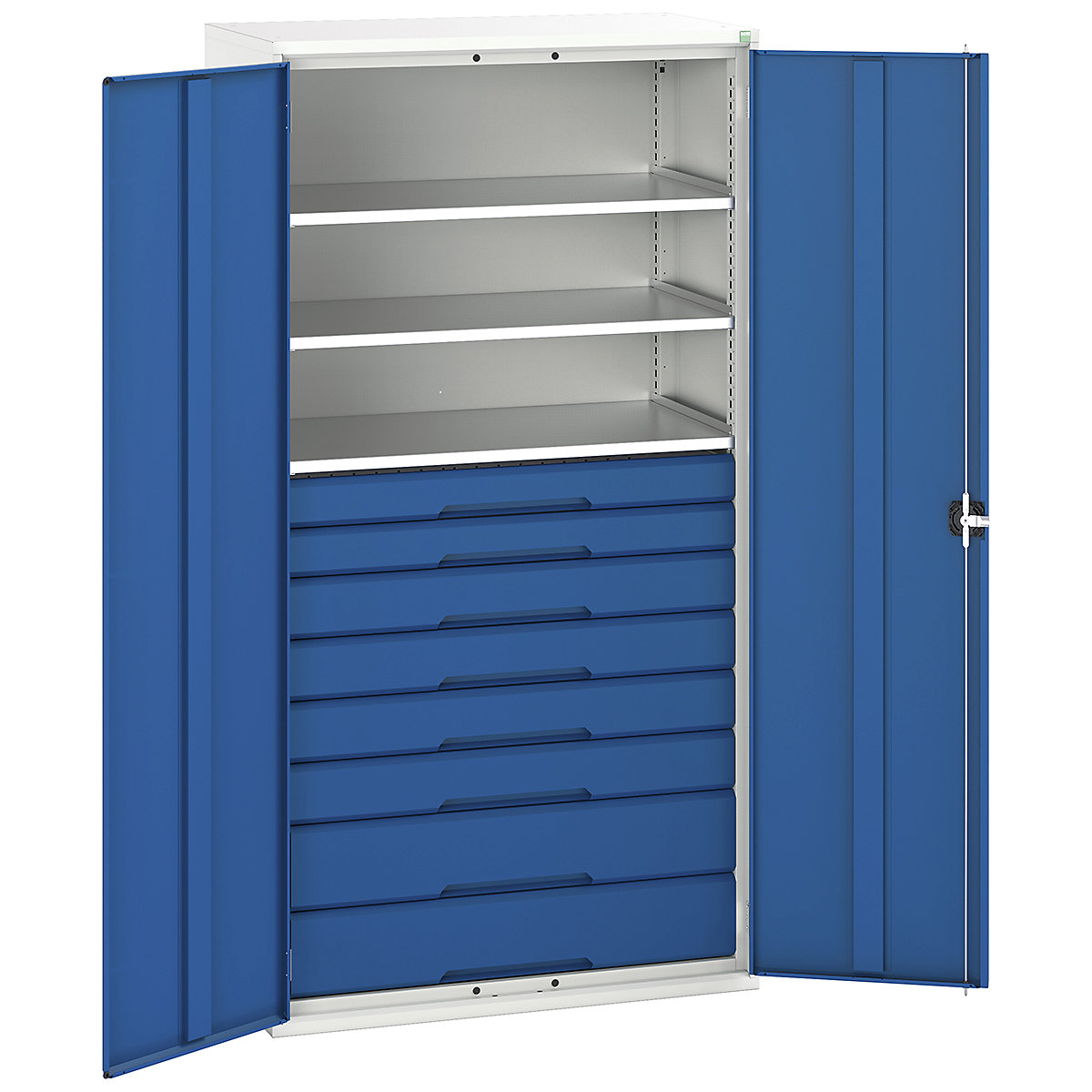 Bott Verso Kitted Cupboards, Bott Verso Kitted Cupboards, Bott Verso Kitted Cupboard | 2000h x 1050w x 550d mm | 8 Drawers | 3 Shelves | Blue-0