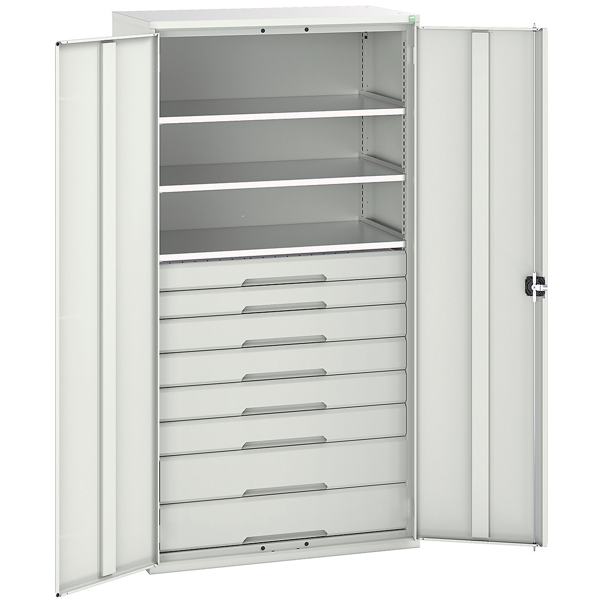 Bott Verso Kitted Cupboards, Bott Verso Kitted Cupboards, Bott Verso Kitted Cupboard | 2000h x 1050w x 550d mm | 8 Drawers | 3 Shelves | Light Grey-0