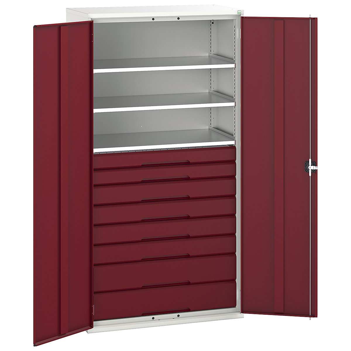 Bott Verso Kitted Cupboards, Bott Verso Kitted Cupboards, Bott Verso Kitted Cupboard | 2000h x 1050w x 550d mm | 8 Drawers | 3 Shelves | Red-0