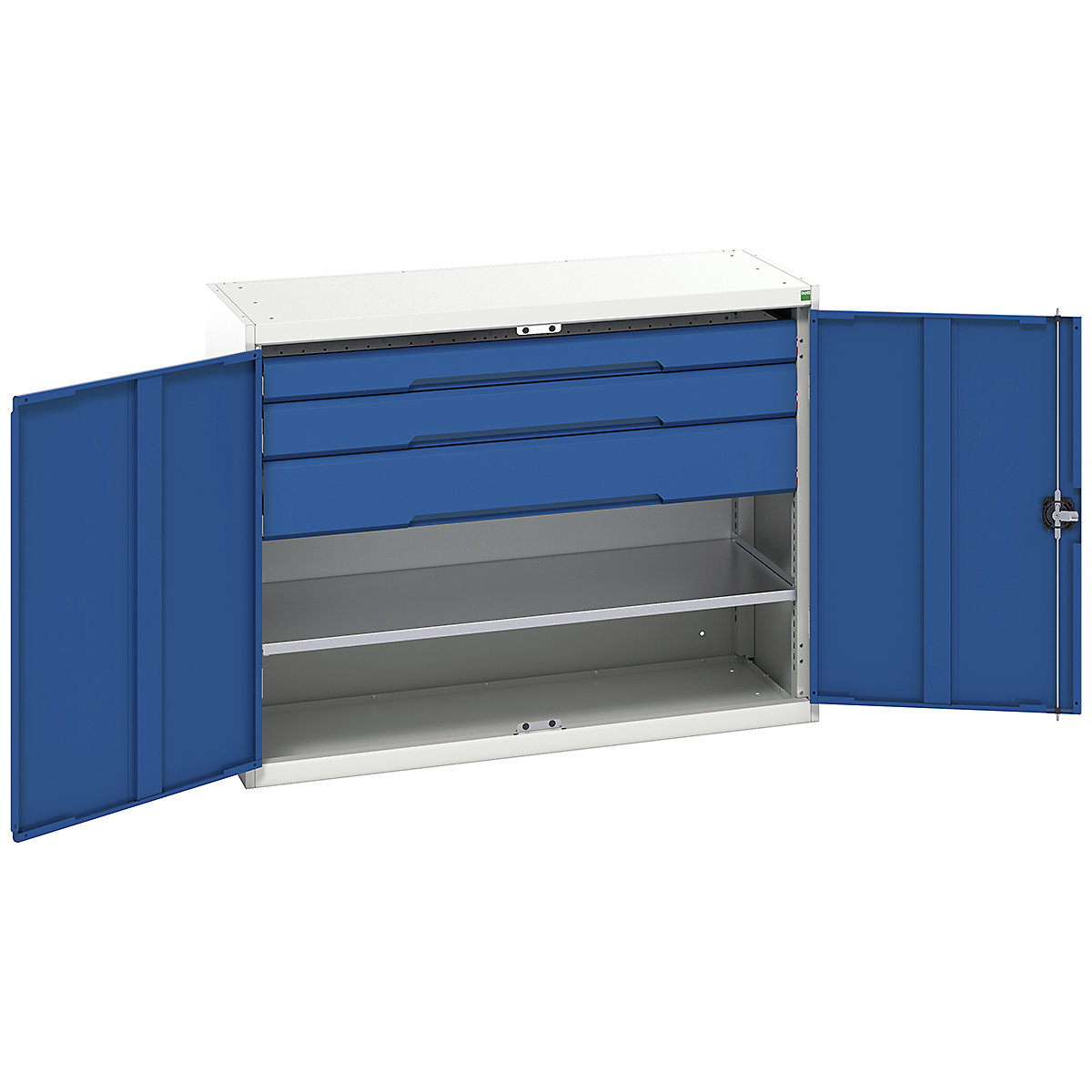 Bott Verso Kitted Cupboards, Bott Verso Kitted Cupboards, Bott Verso Kitted Cupboard | 1000h x 1300w x 550d mm | 3 Drawers | 1 Shelf | Blue-0