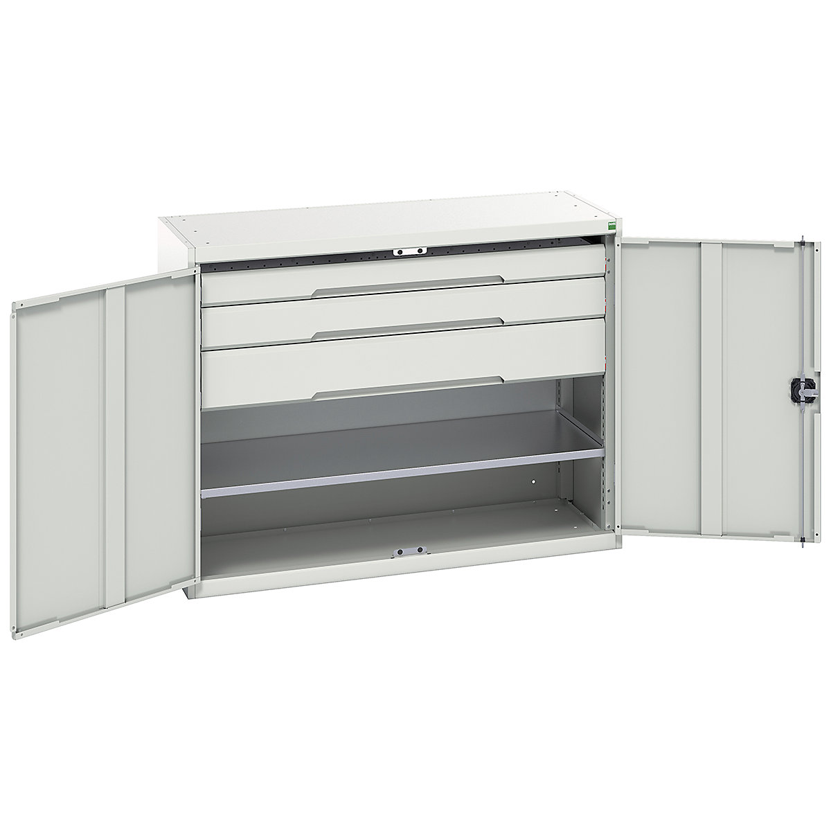Bott Verso Kitted Cupboards, Bott Verso Kitted Cupboards, Bott Verso Kitted Cupboard | 1000h x 1300w x 550d mm | 3 Drawers | 1 Shelf | Light Grey-0