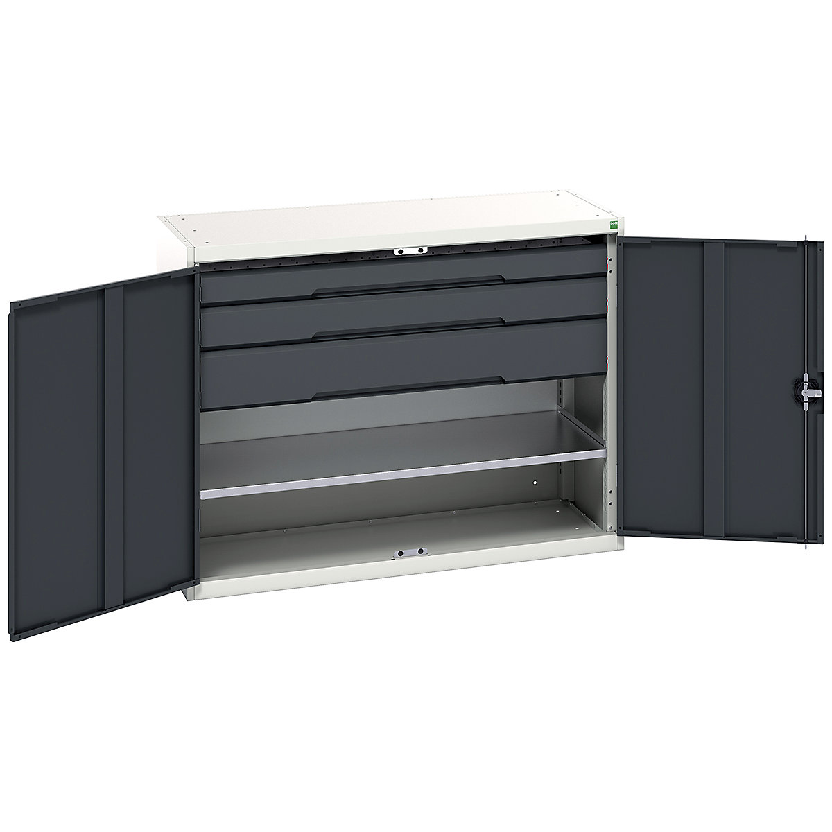Bott Verso Kitted Cupboards, Bott Verso Kitted Cupboards, Bott Verso Kitted Cupboard | 1000h x 1300w x 550d mm | 3 Drawers | 1 Shelf | Anthracite Grey-0