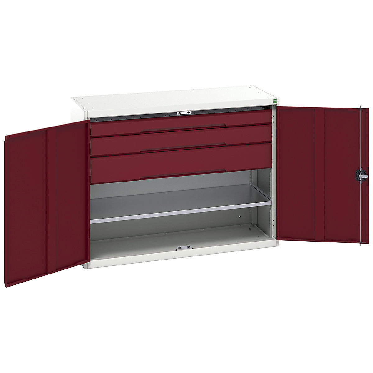 Bott Verso Kitted Cupboards, Bott Verso Kitted Cupboards, Bott Verso Kitted Cupboard | 1000h x 1300w x 550d mm | 3 Drawers | 1 Shelf | Red-0