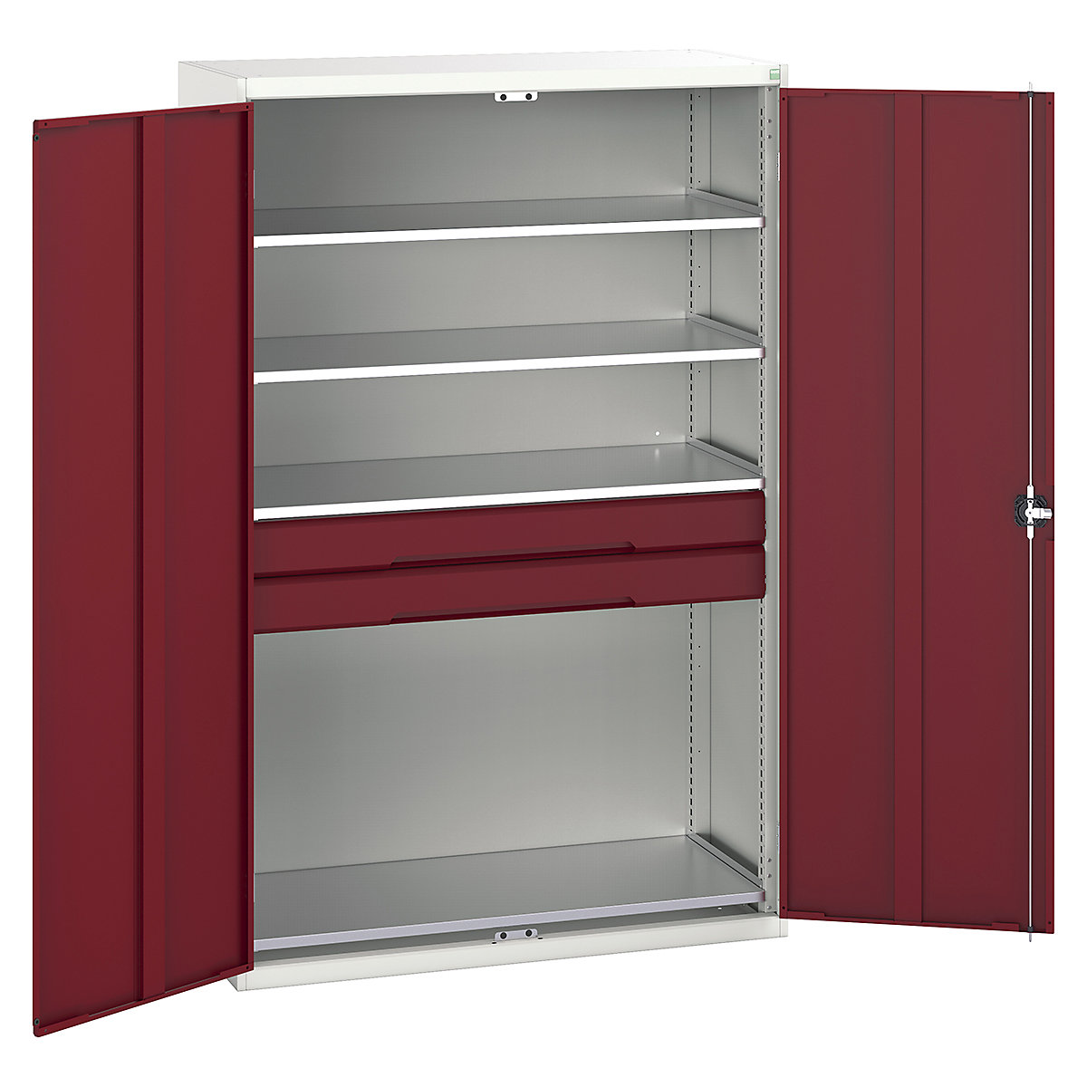 Bott Verso Kitted Cupboards, Bott Verso Kitted Cupboards, Bott Verso Kitted Cupboard | 2000h x 1300w x 550d mm | 2 Drawers | 4 Shelves | Red-0