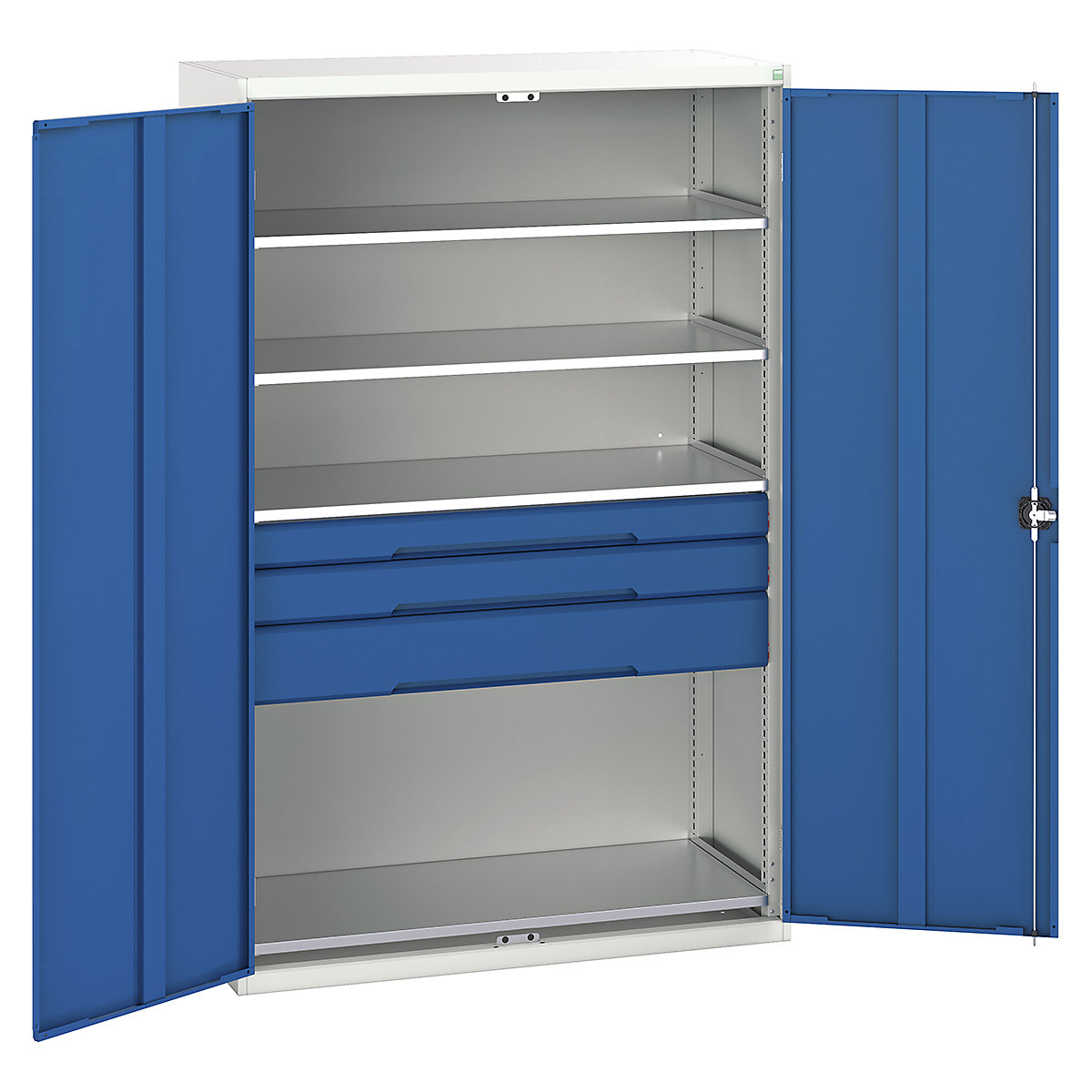 Bott Verso Kitted Cupboards, Bott Verso Kitted Cupboards, Bott Verso Kitted Cupboard | 2000h x 1300w x 550d mm | 3 Drawers | 4 Shelves | Blue-0