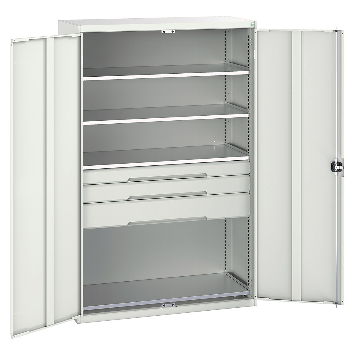 Bott Verso Kitted Cupboards, Bott Verso Kitted Cupboards, Bott Verso Kitted Cupboard | 2000h x 1300w x 550d mm | 3 Drawers | 4 Shelves | Light Grey-0