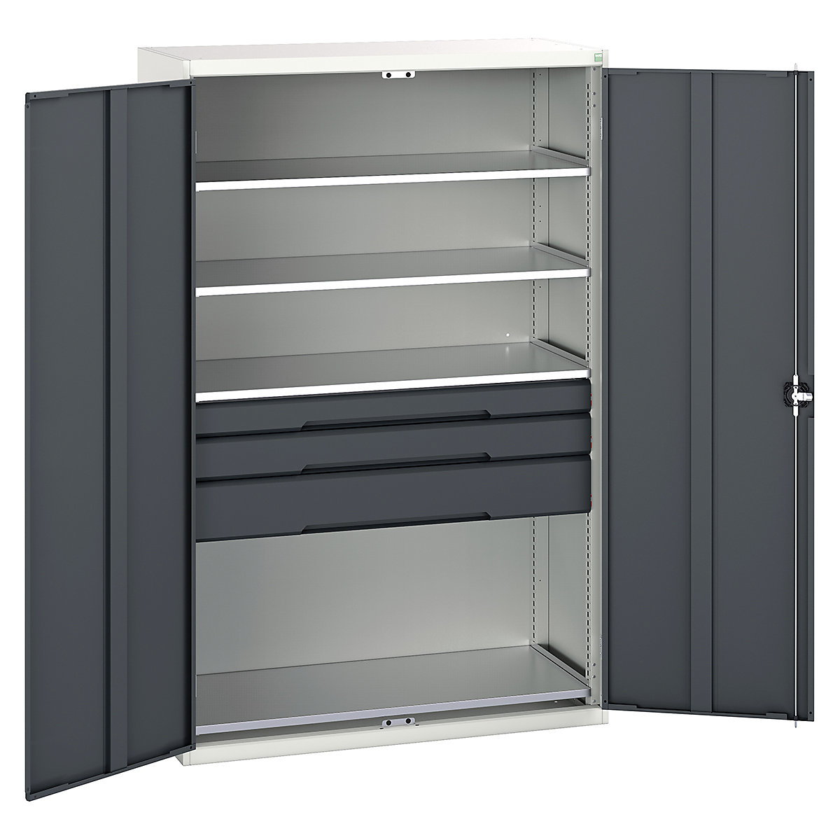 Bott Verso Kitted Cupboards, Bott Verso Kitted Cupboards, Bott Verso Kitted Cupboard | 2000h x 1300w x 550d mm | 3 Drawers | 4 Shelves | Anthracite Grey-0