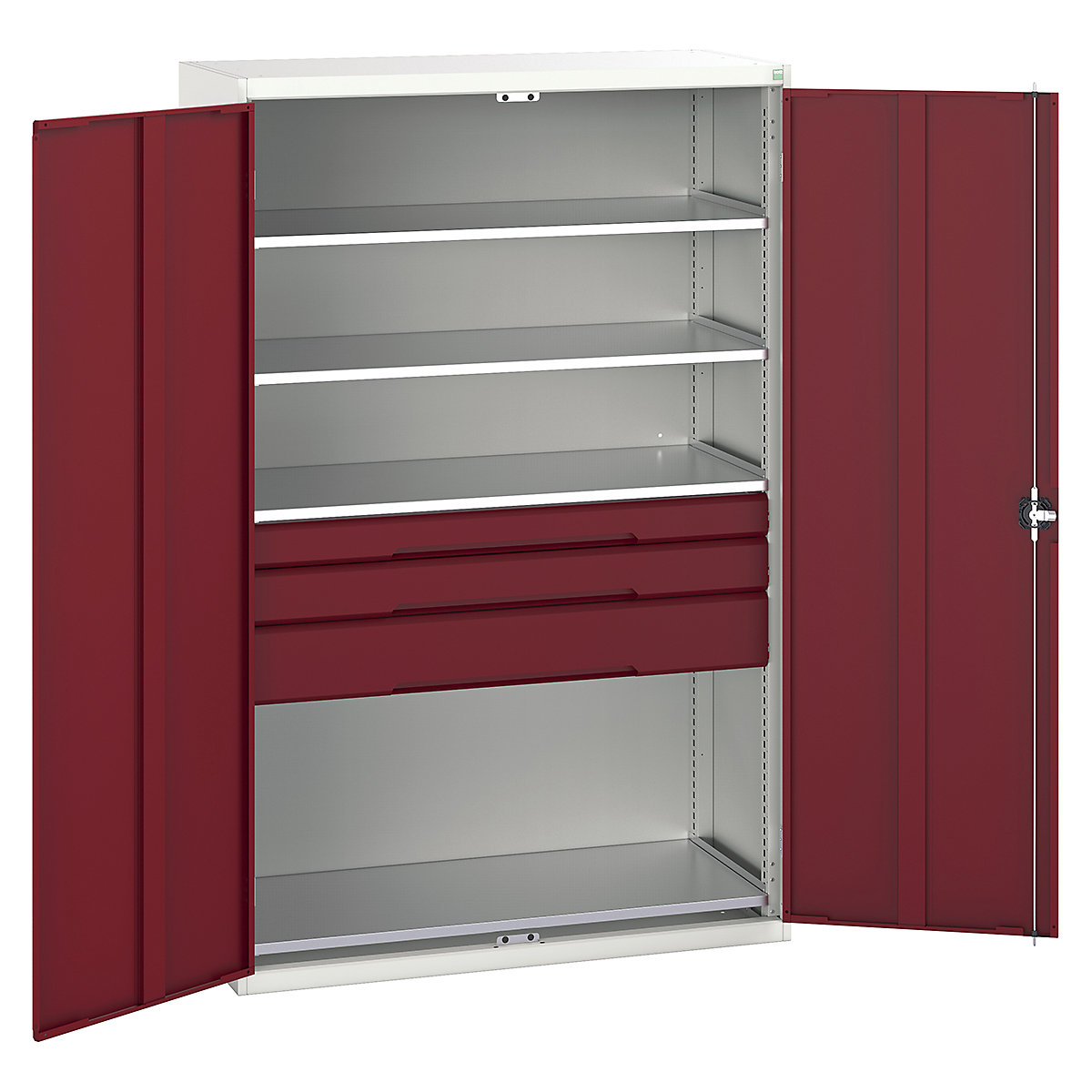 Bott Verso Kitted Cupboards, Bott Verso Kitted Cupboards, Bott Verso Kitted Cupboard | 2000h x 1300w x 550d mm | 3 Drawers | 4 Shelves | Red-0