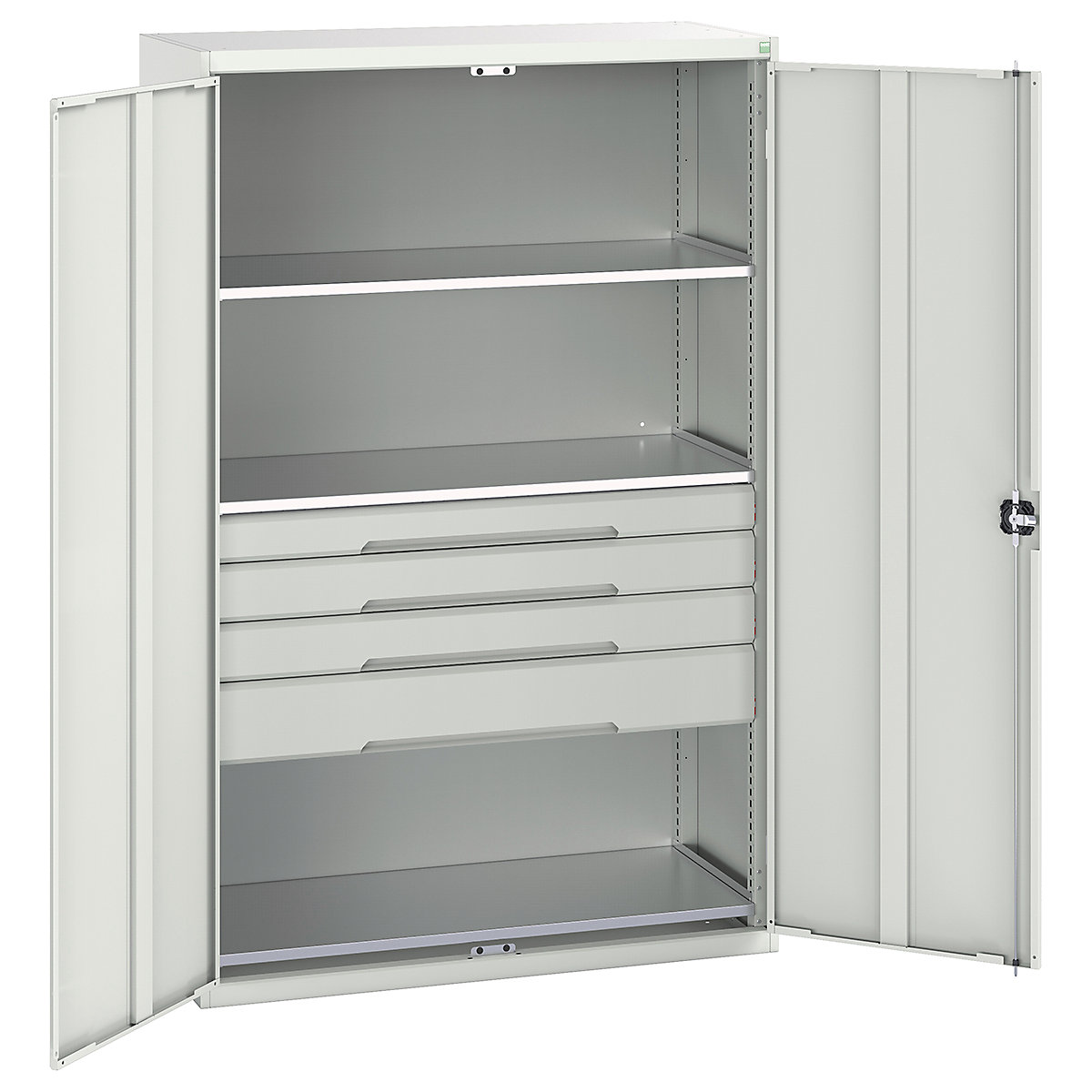 Bott Verso Kitted Cupboards, Bott Verso Kitted Cupboards, Bott Verso Kitted Cupboard | 2000h x 1300w x 550d mm | 4 Drawers | 3 Shelves | Light Grey-0