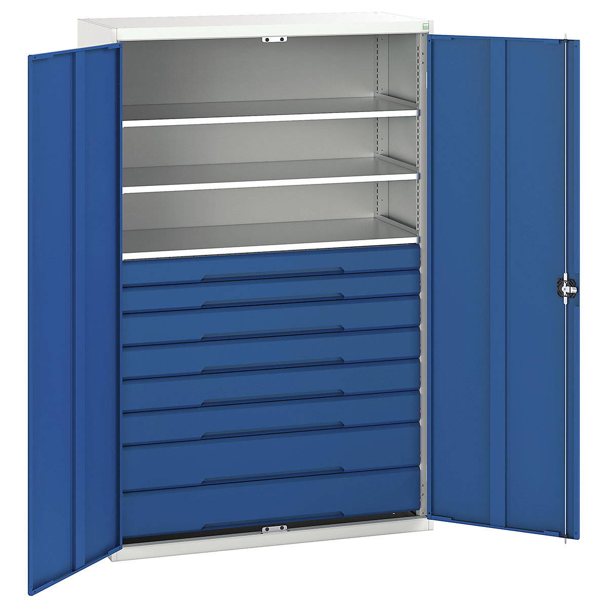 Bott Verso Kitted Cupboards, Bott Verso Kitted Cupboards, Bott Verso Kitted Cupboard | 2000h x 1300w x 550d mm | 8 Drawers | 3 Shelves | Blue-0