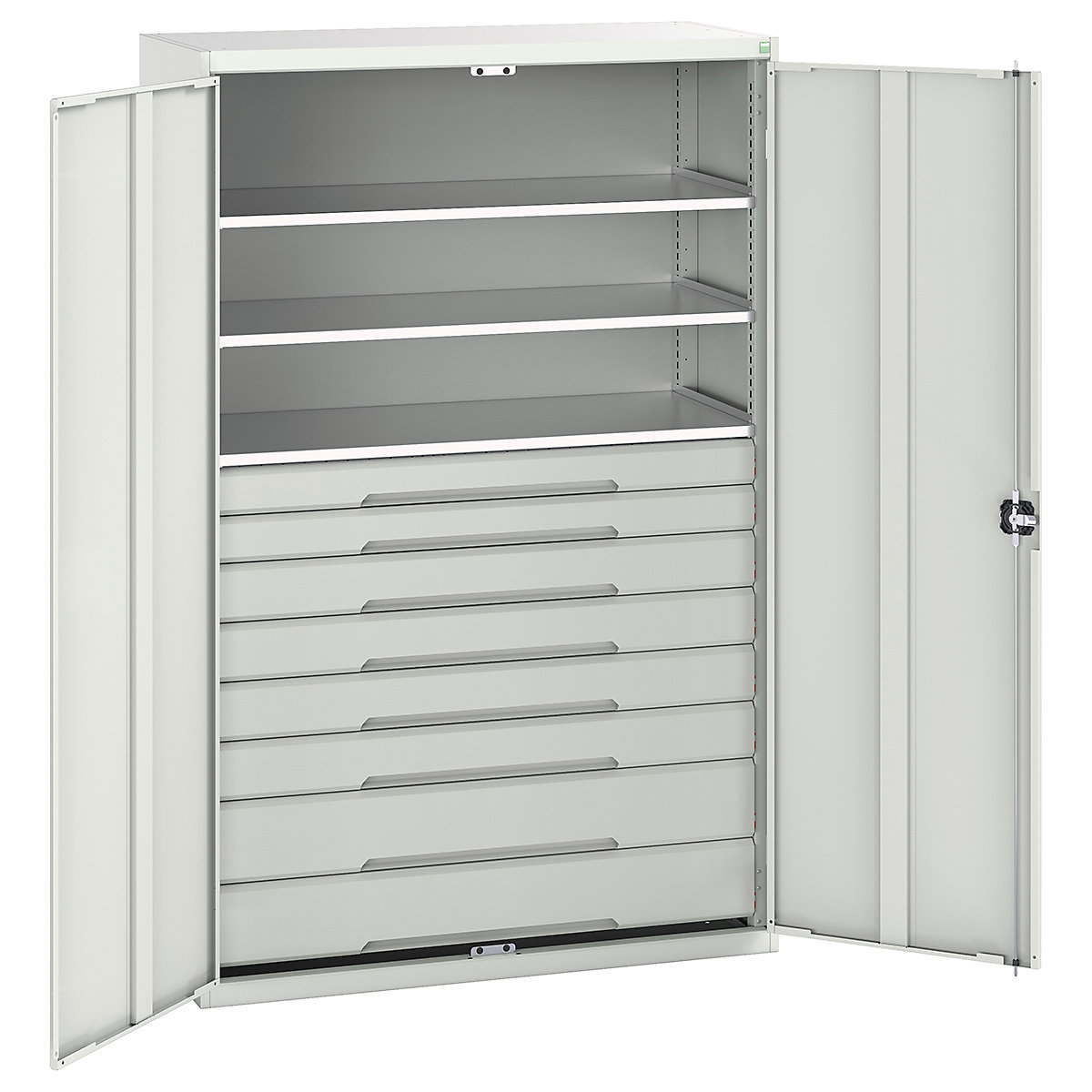 Bott Verso Kitted Cupboards, Bott Verso Kitted Cupboards, Bott Verso Kitted Cupboard | 2000h x 1300w x 550d mm | 8 Drawers | 3 Shelves | Light Grey-0