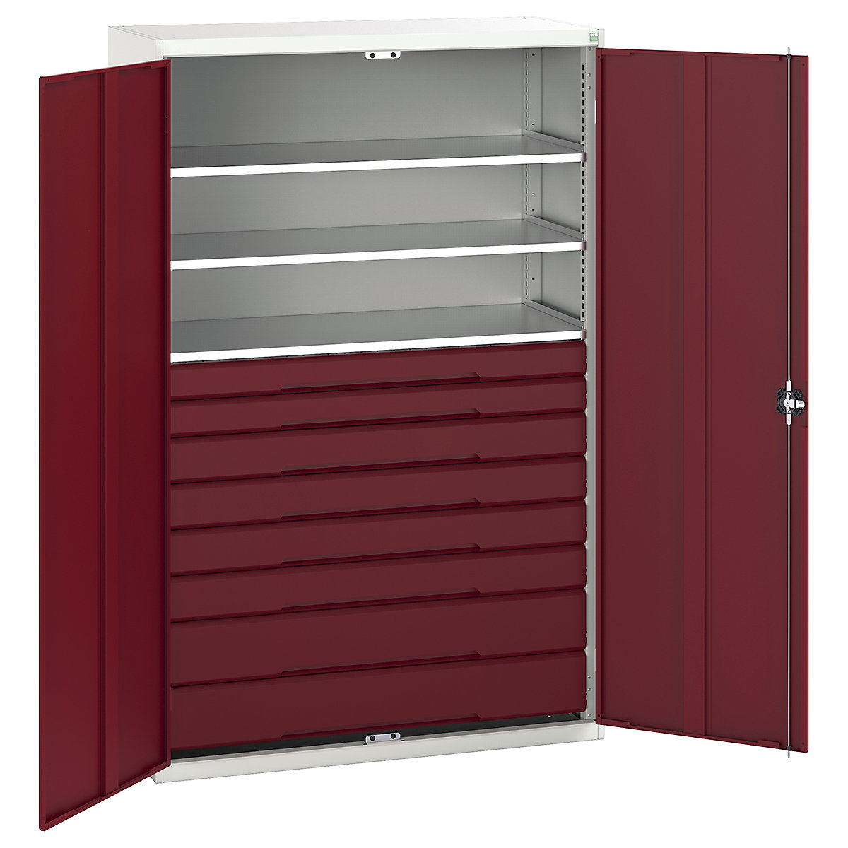 Bott Verso Kitted Cupboards, Bott Verso Kitted Cupboards, Bott Verso Kitted Cupboard | 2000h x 1300w x 550d mm | 8 Drawers | 3 Shelves | Red-0