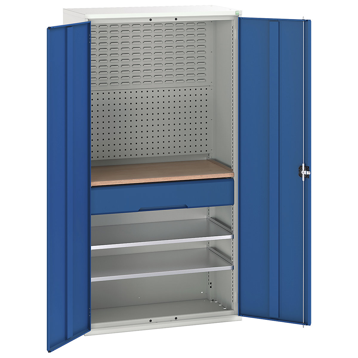 Bott Verso Mini Workshop Cupboards, Bott Verso Mini Workshop Cupboards, Bott Verso Mini Workshop Cupboard | 2000h x 1050w x 550d mm | 1 Drawer, 2 Shelves & Multiplex Shelf | Blue-0