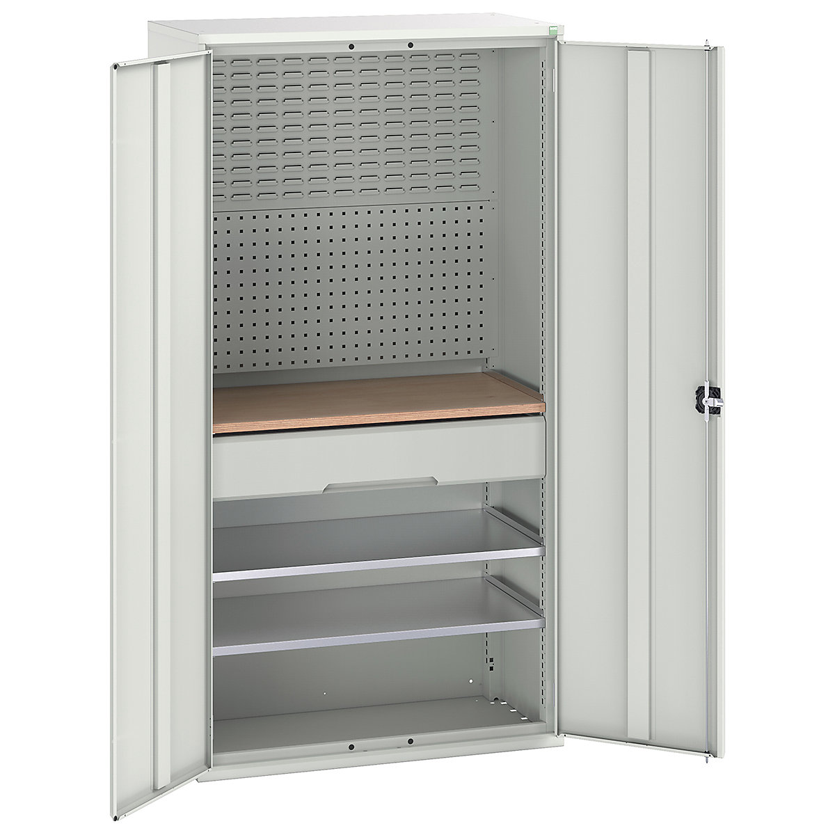 Bott Verso Mini Workshop Cupboards, Bott Verso Mini Workshop Cupboards, Bott Verso Mini Workshop Cupboard | 2000h x 1050w x 550d mm | 1 Drawer, 2 Shelves & Multiplex Shelf | Light Grey-0