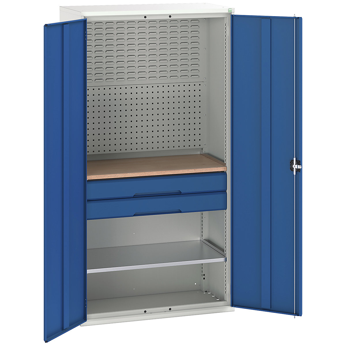 Bott Verso Mini Workshop Cupboards, Bott Verso Mini Workshop Cupboards, Bott Verso Mini Workshop Cupboard | 2000h x 1050w x 550d mm | 2 Drawers, 1 Shelf & Multiplex Shelf | Blue-0