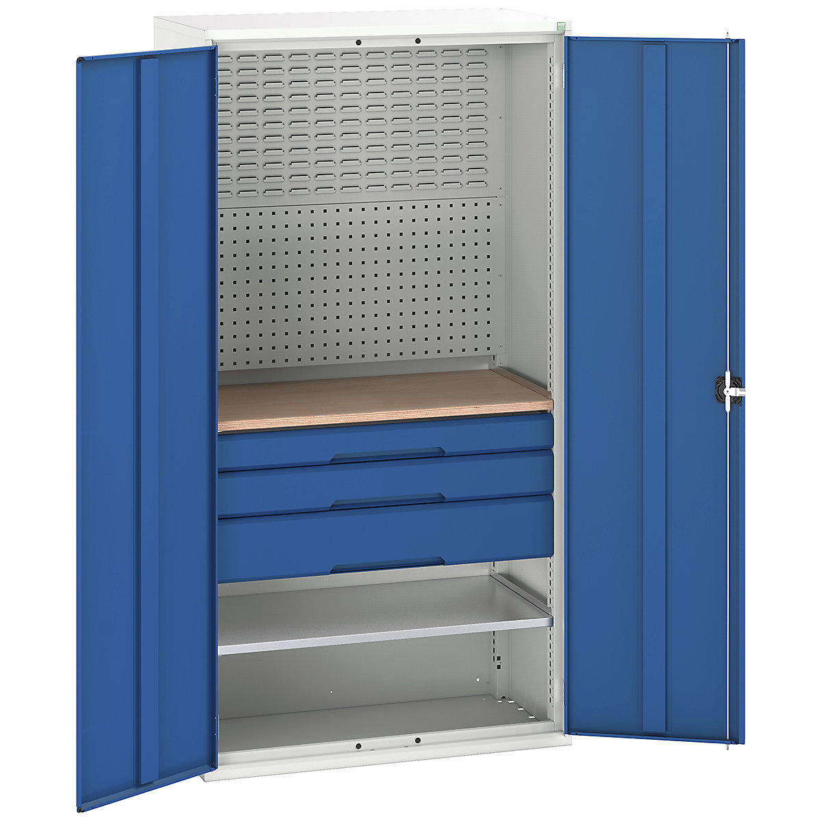 Bott Verso Mini Workshop Cupboards, Bott Verso Mini Workshop Cupboards, Bott Verso Mini Workshop Cupboard | 2000h x 1050w x 550d mm | 3 Drawers, 1 Shelf & Multiplex Shelf | Blue-0