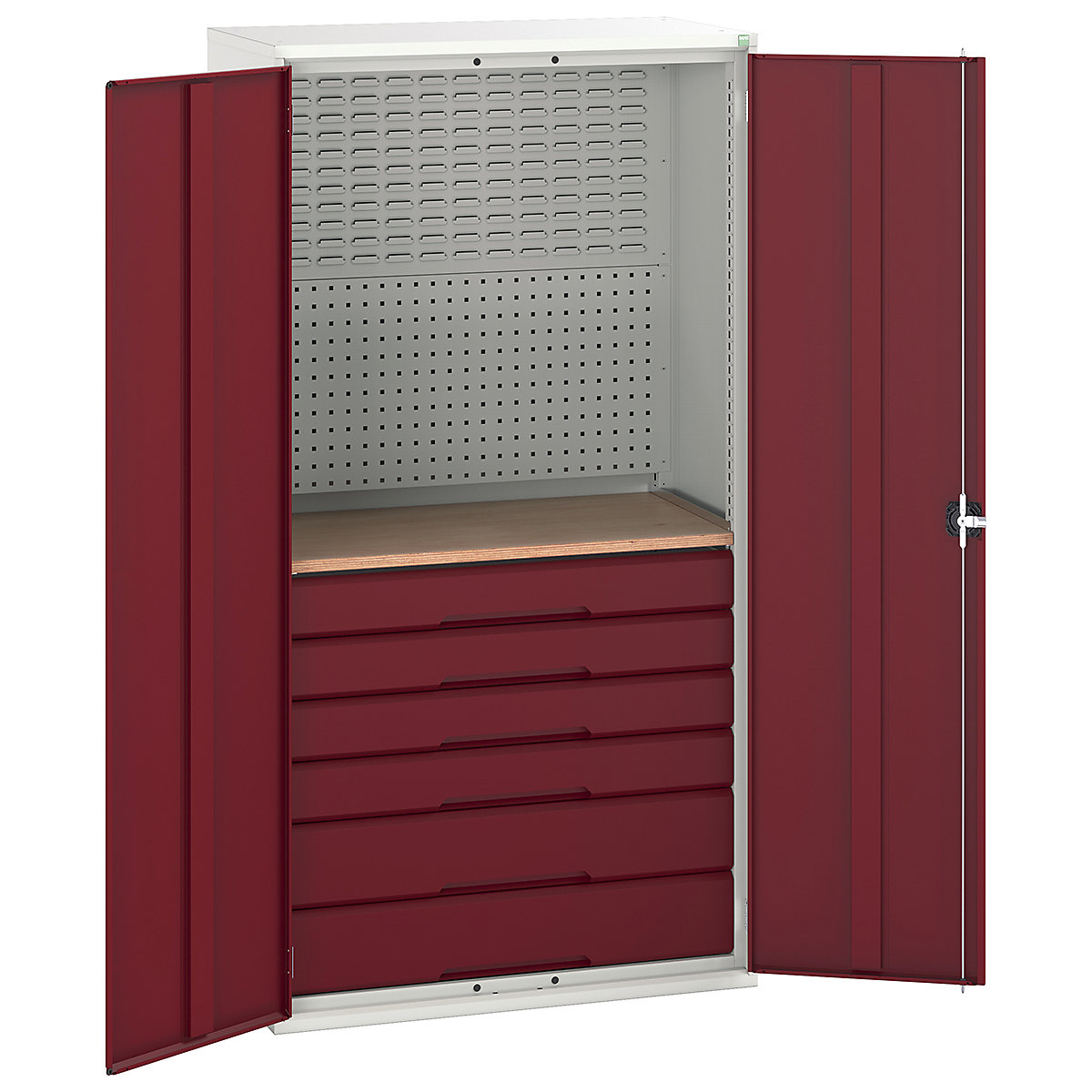 Bott Verso Mini Workshop Cupboards, Bott Verso Mini Workshop Cupboards, Bott Verso Mini Workshop Cupboard | 2000h x 1050w x 550d mm | 6 Drawers & 1 Multiplex Shelf | Red-0