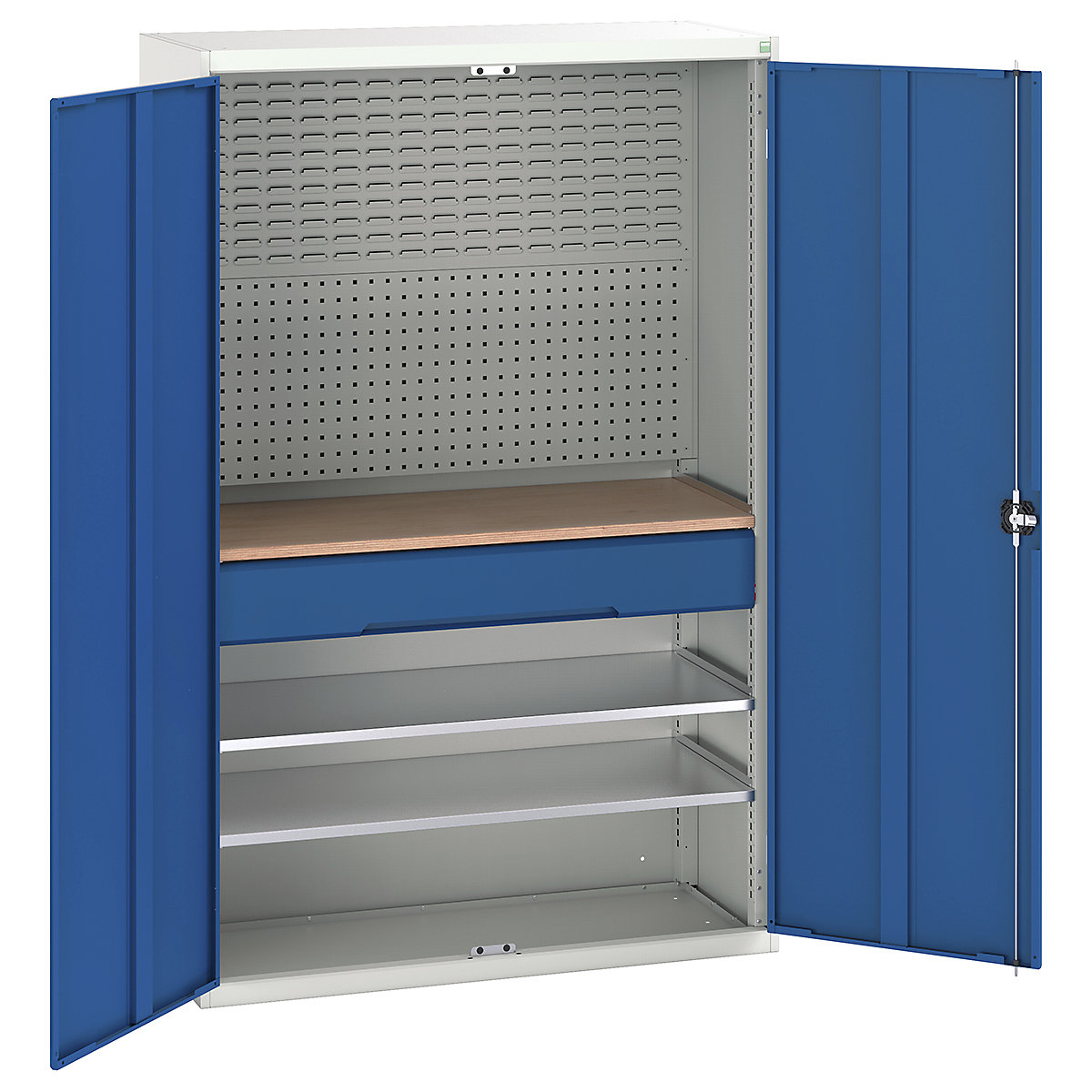 Bott Verso Mini Workshop Cupboards, Bott Verso Mini Workshop Cupboards, Bott Verso Mini Workshop Cupboard | 2000h x 1300w x 550d mm | 1 Drawer, 2 Shelves & Multiplex Shelf | Blue-0