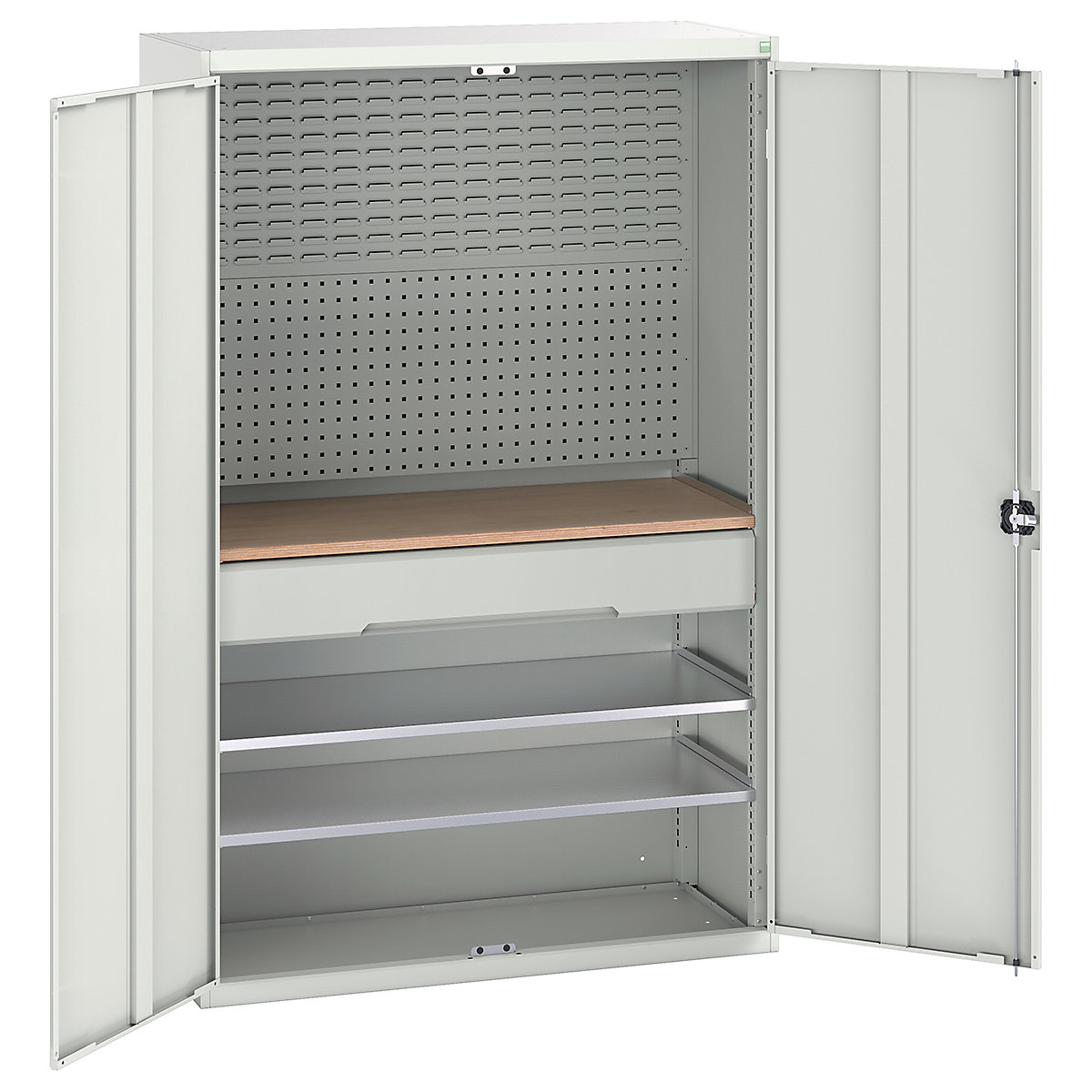 Bott Verso Mini Workshop Cupboards, Bott Verso Mini Workshop Cupboards, Bott Verso Mini Workshop Cupboard | 2000h x 1300w x 550d mm | 1 Drawer, 2 Shelves & Multiplex Shelf | Light Grey-0