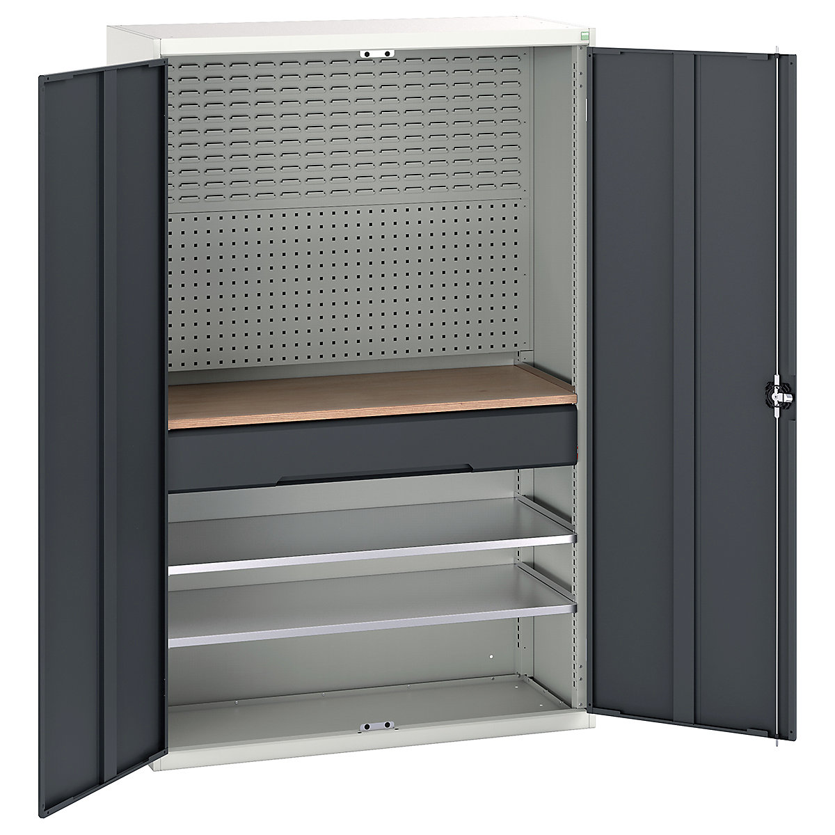 Bott Verso Mini Workshop Cupboards, Bott Verso Mini Workshop Cupboards, Bott Verso Mini Workshop Cupboard | 2000h x 1300w x 550d mm | 1 Drawer, 2 Shelves & Multiplex Shelf | Anthracite Grey-0