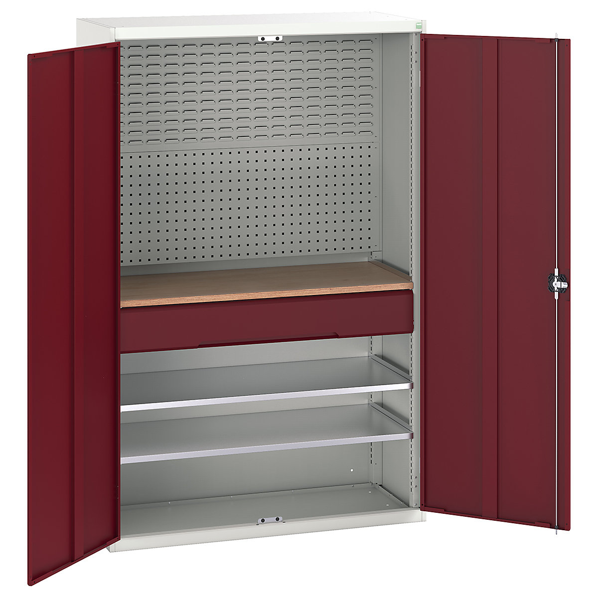 Bott Verso Mini Workshop Cupboards, Bott Verso Mini Workshop Cupboards, Bott Verso Mini Workshop Cupboard | 2000h x 1300w x 550d mm | 1 Drawer, 2 Shelves & Multiplex Shelf | Red-0