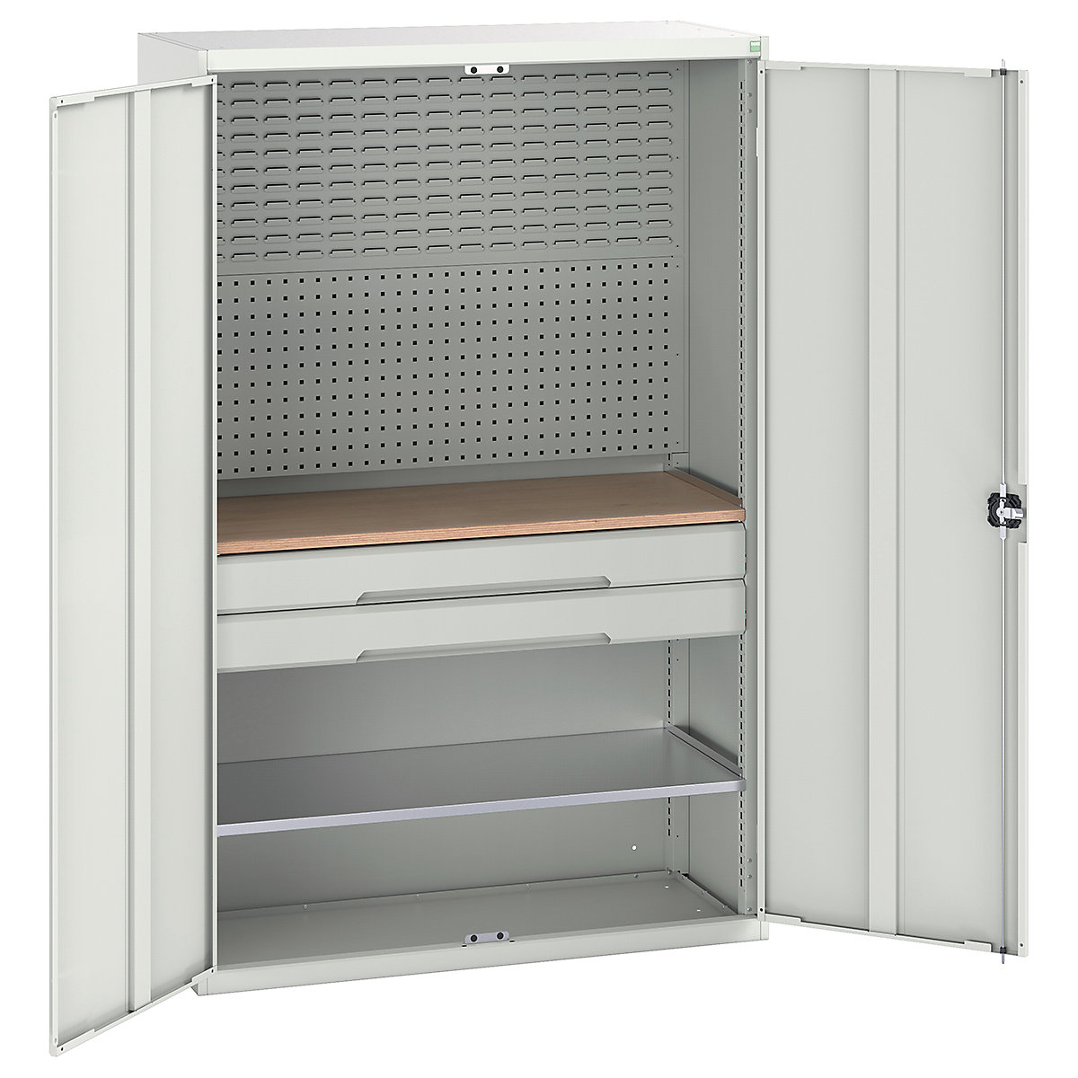 Bott Verso Mini Workshop Cupboards, Bott Verso Mini Workshop Cupboards, Bott Verso Mini Workshop Cupboard | 2000h x 1300w x 550d mm | 2 Drawers, 1 Shelf & Multiplex Shelf | Light Grey-0