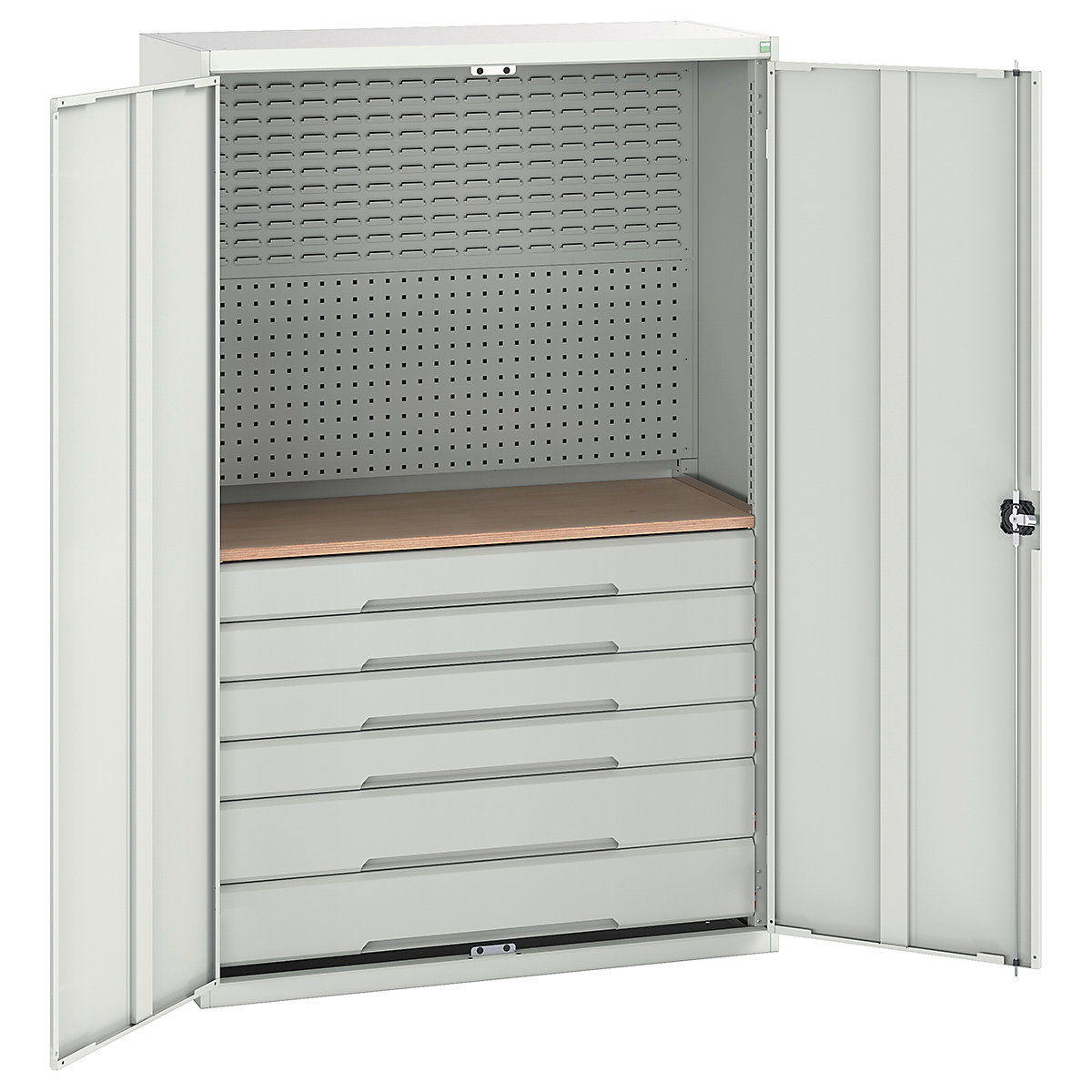Bott Verso Mini Workshop Cupboards, Bott Verso Mini Workshop Cupboards, Bott Verso Mini Workshop Cupboard | 2000h x 1300w x 550d mm | 6 Drawers & 1 Multiplex Shelf | Light Grey-0