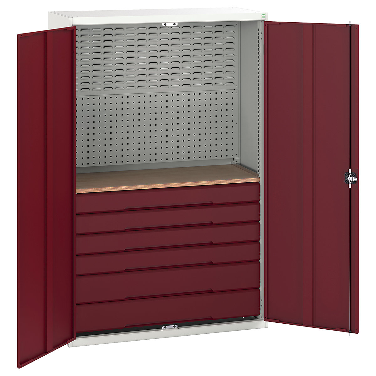 Bott Verso Mini Workshop Cupboards, Bott Verso Mini Workshop Cupboards, Bott Verso Mini Workshop Cupboard | 2000h x 1300w x 550d mm | 6 Drawers & 1 Multiplex Shelf | Red-0