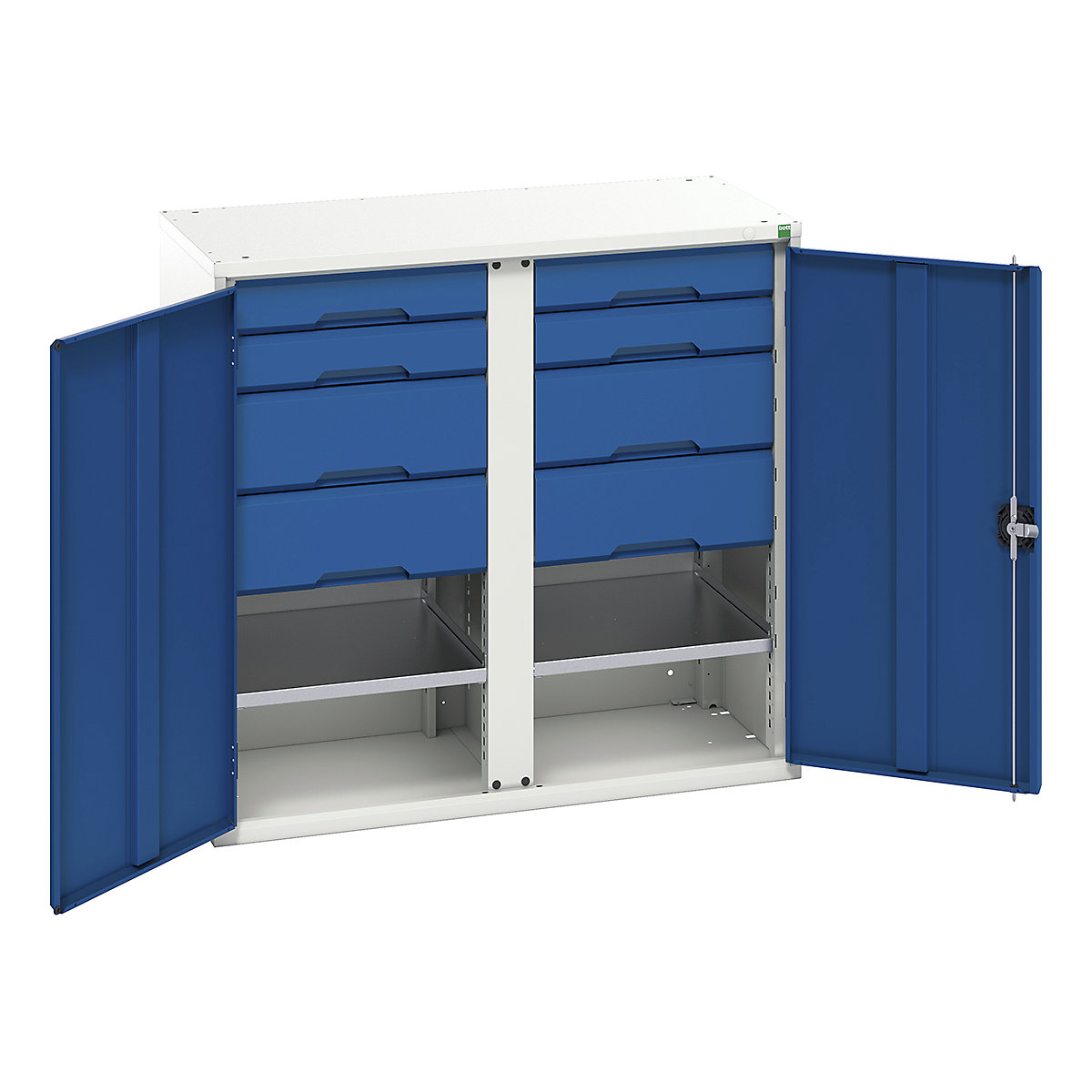 Bott Verso Workshop PPE Cupboards, Bott Verso Workshop PPE Cupboards, Bott Verso Workshop PPE Cupboards | 1000h x 1050w x 550d mm | 2 Shelves | 8 Drawers | Plain Doors | Blue-0