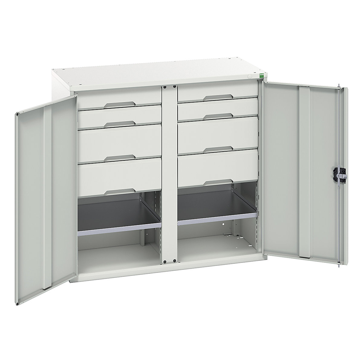 Bott Verso Workshop PPE Cupboards, Bott Verso Workshop PPE Cupboards, Bott Verso Workshop PPE Cupboards | 1000h x 1050w x 550d mm | 2 Shelves | 8 Drawers | Plain Doors | Light Grey-0