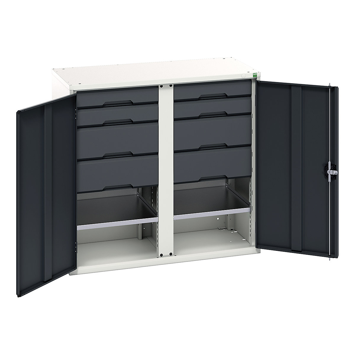 Bott Verso Workshop PPE Cupboards, Bott Verso Workshop PPE Cupboards, Bott Verso Workshop PPE Cupboards | 1000h x 1050w x 550d mm | 2 Shelves | 8 Drawers | Plain Doors | Anthracite Grey-0