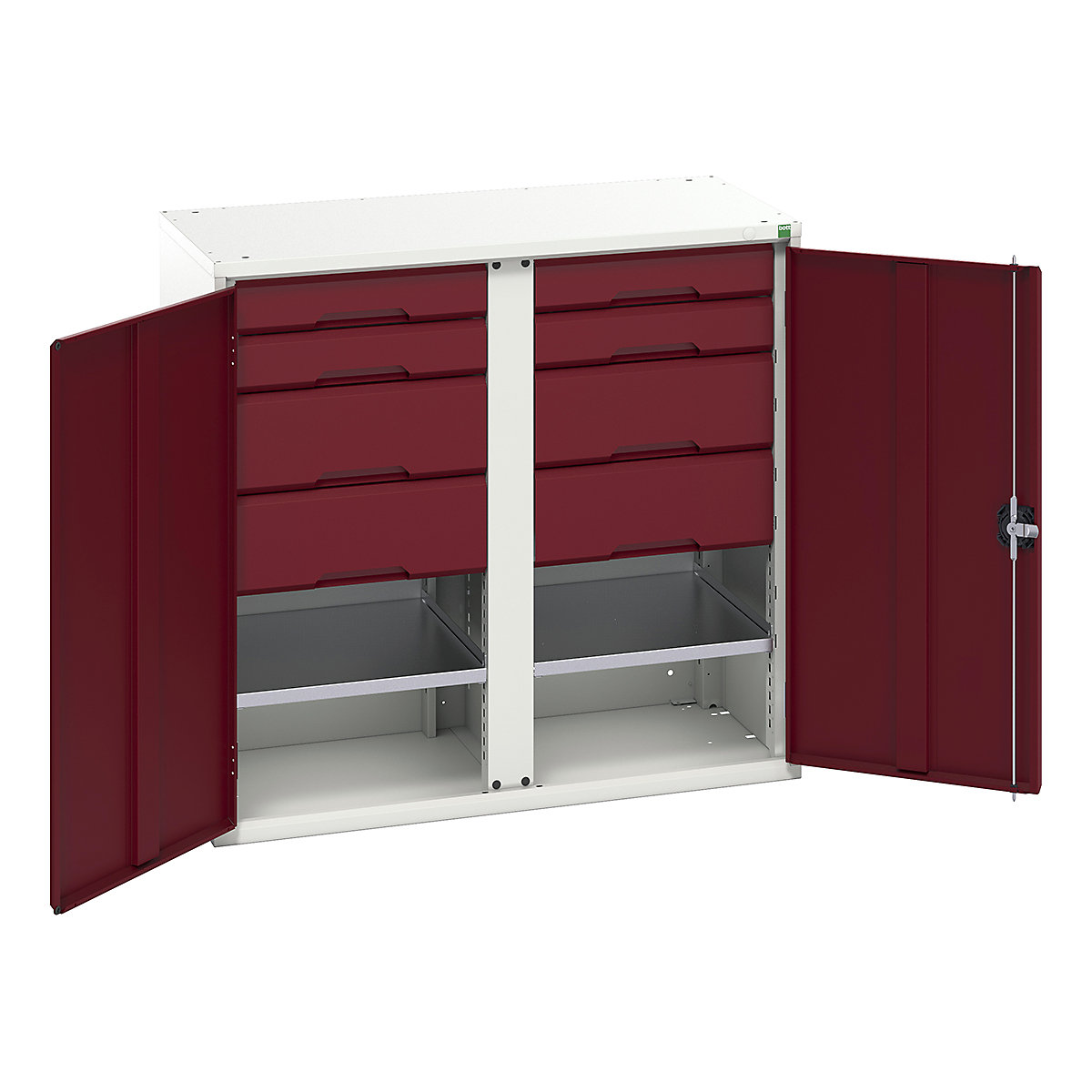 Bott Verso Workshop PPE Cupboards, Bott Verso Workshop PPE Cupboards, Bott Verso Workshop PPE Cupboards | 1000h x 1050w x 550d mm | 2 Shelves | 8 Drawers | Plain Doors | Red-0